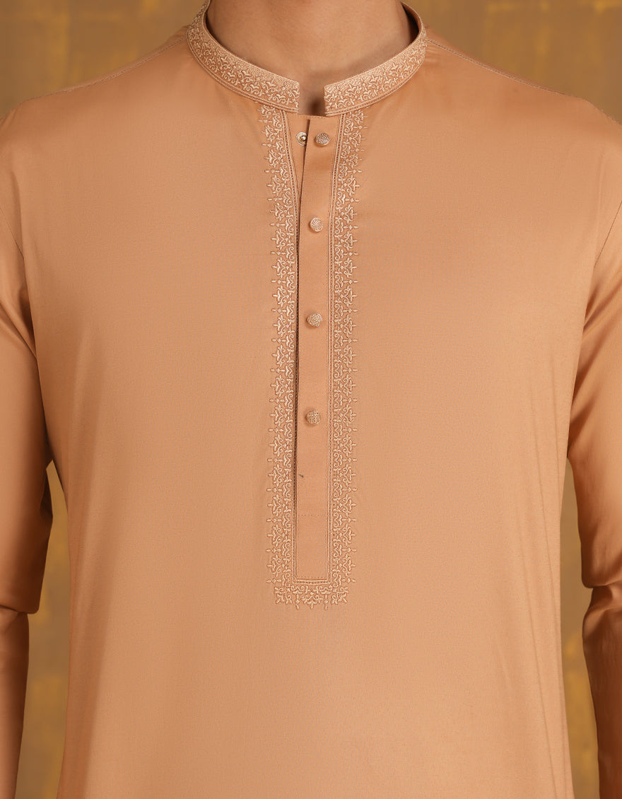 Elegant Blended Brown Shalwar Kameez by J. Junaid Jamshed - Traditional Pakistani Outfit for Weddings, Festivals & Special Occasions