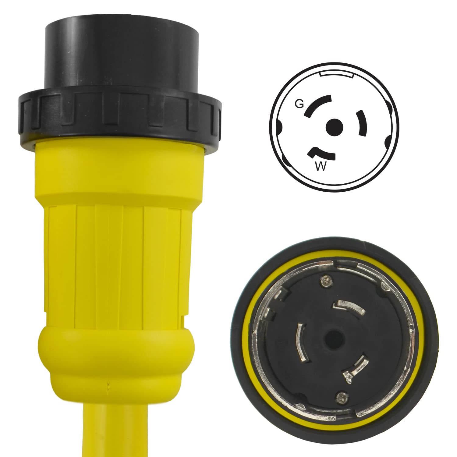 Conntek 50 Amp 125V to 30 Amp Marine Shore Power Adapter Cord - Male Plug to Female Connector for Boats, RVs & Campers - Waterproof & Durable for Outdoor Use
