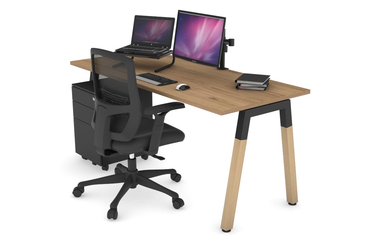 Quadro A Legs Office Desk with Wood Legs & Cross Beam [1600L x 700W] - Sturdy Workstation for Home Office, Study Room, or Commercial Spaces