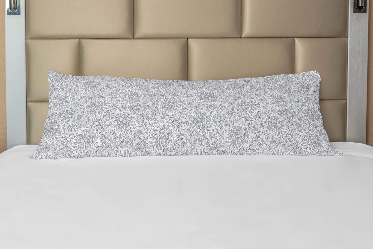 Ambesonne Botanical Body Pillow Cover with Zipper - Pine Cones Autumn Print Long Pillowcase 21x54 Inches, White & Pale Purpleblue - Home Decor, Bedroom Accent, Sofa Cushion Cover for Living Room