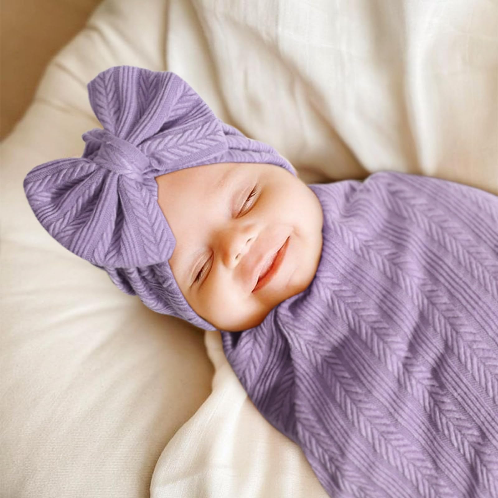Soft Newborn Receiving Blanket Set with Bow Hat & Headband - Baby Shower Gift for Girls - Perfect for Hospital, Photo Shoots & Winter Warmth