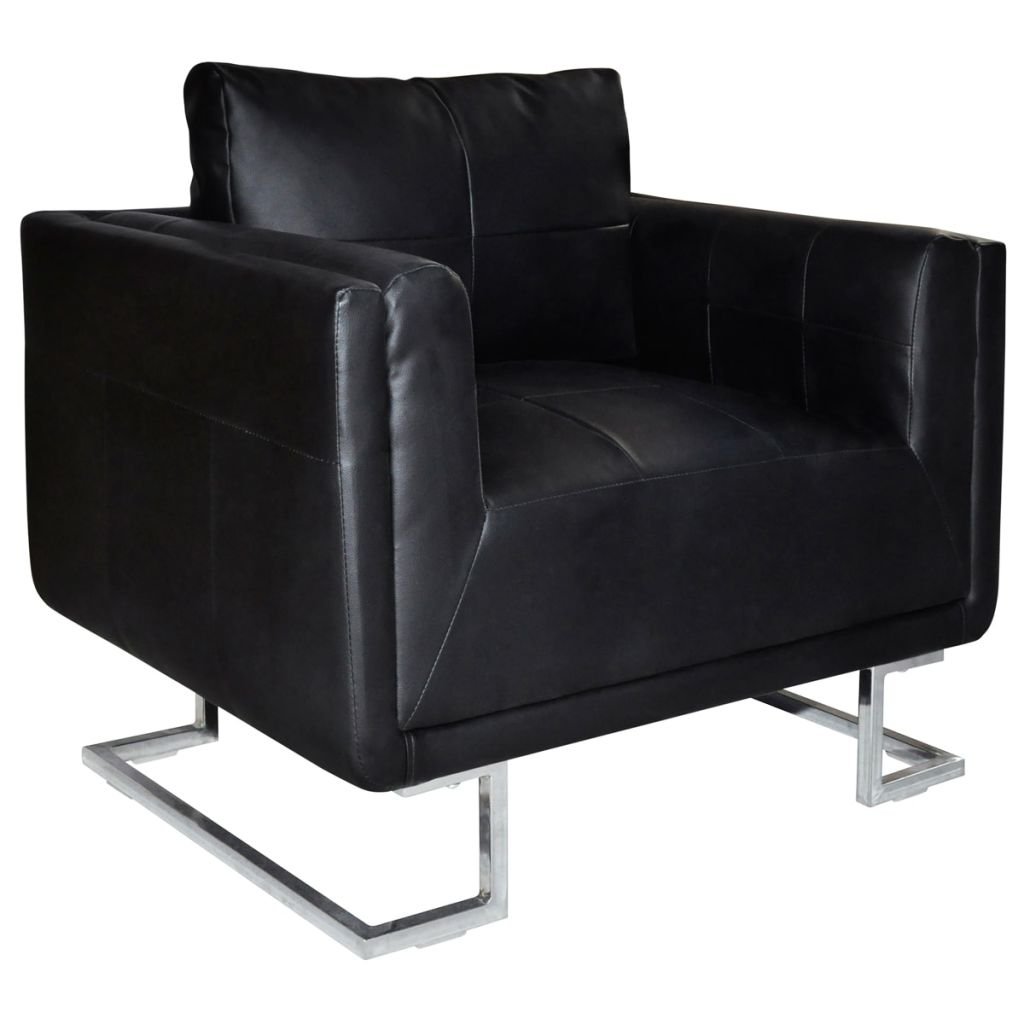 YALEO Modern Faux Leather Barrel Club Chair with Steel Legs - Accent Armchair & Tub Sofa for Living Room, Office, or Lounge - Stylish Black Seating for Home Decor