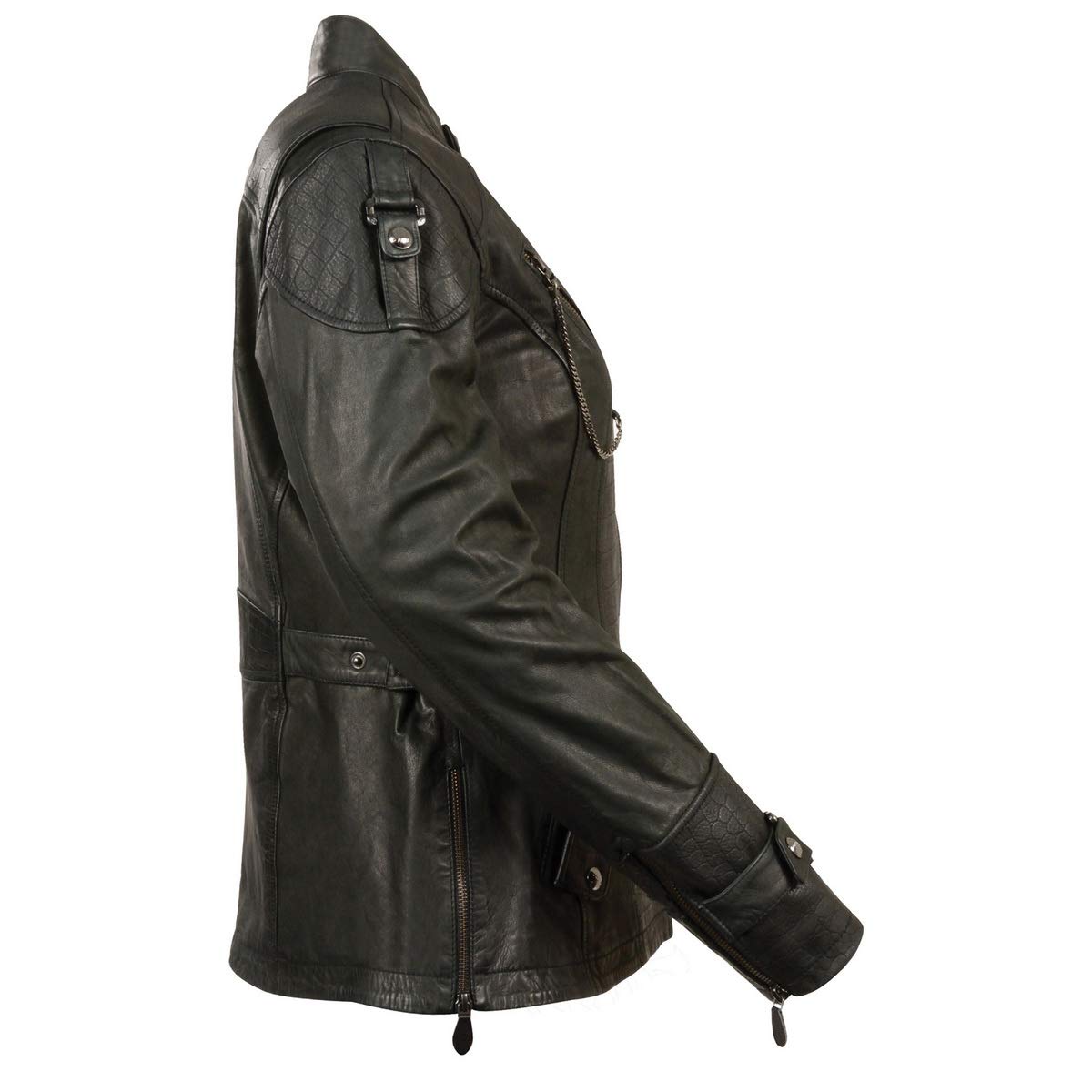 Milwaukee Leather MLL2560 Women's Black 3/4 Length Gator Embossed Leather Jacket - Stylish & Durable Motorcycle Jacket for Riding & Outdoor Adventures