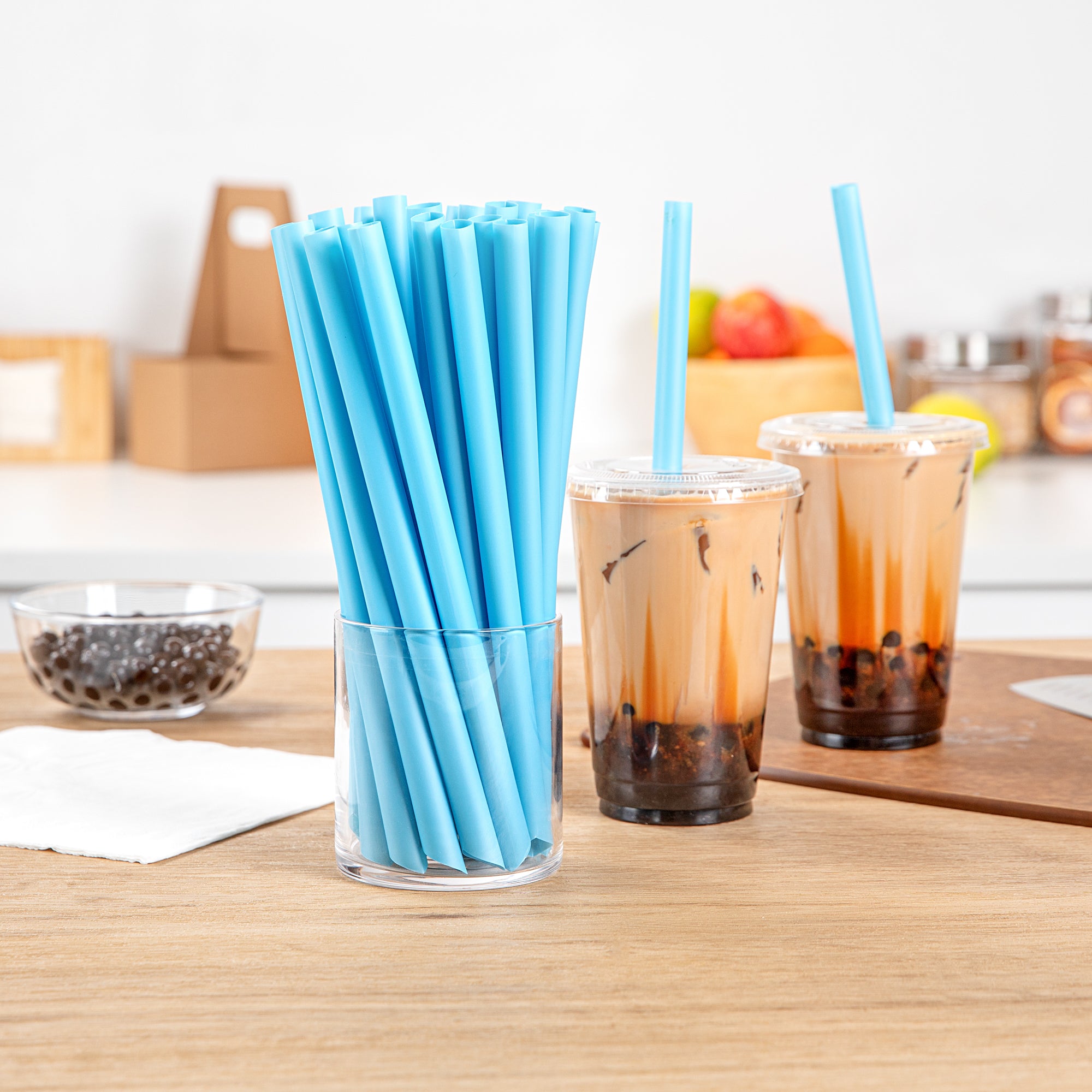 Eco-Friendly Extra Wide Blue PLA Plastic Boba Straws - Compostable, Pointed Tip, 9mm (100 Count) | Perfect for Bubble Tea, Smoothies & Cold Drinks