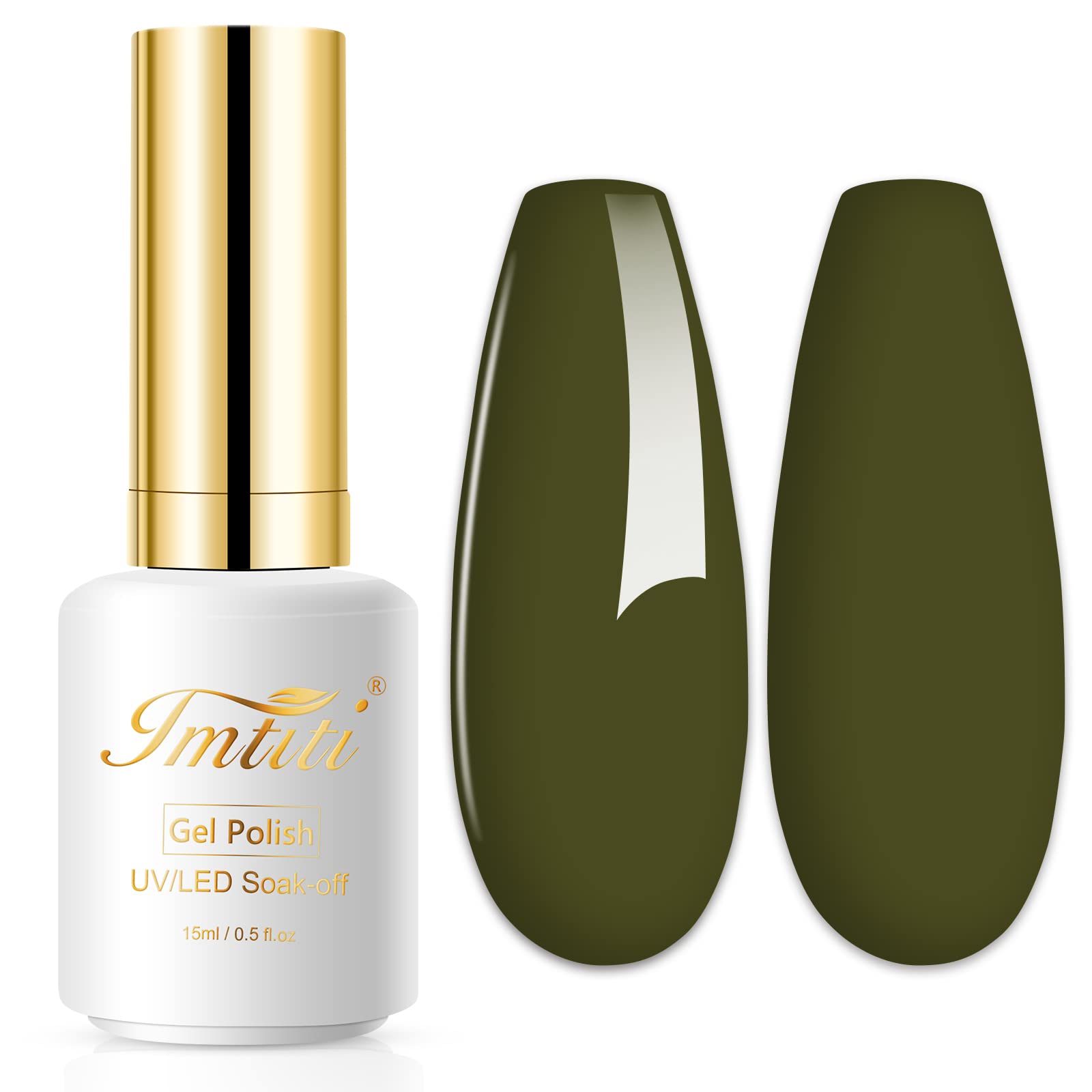 Imtiti Olive Green Gel Nail Polish - 0.5 Fl Oz Soak Off LED/UV Gel Polish for DIY Nail Art, Manicure & Salon Use | Long Lasting Nail Polish Kit for Women & Girls | Perfect for Home Nail Care, Parties & Special Occasions
