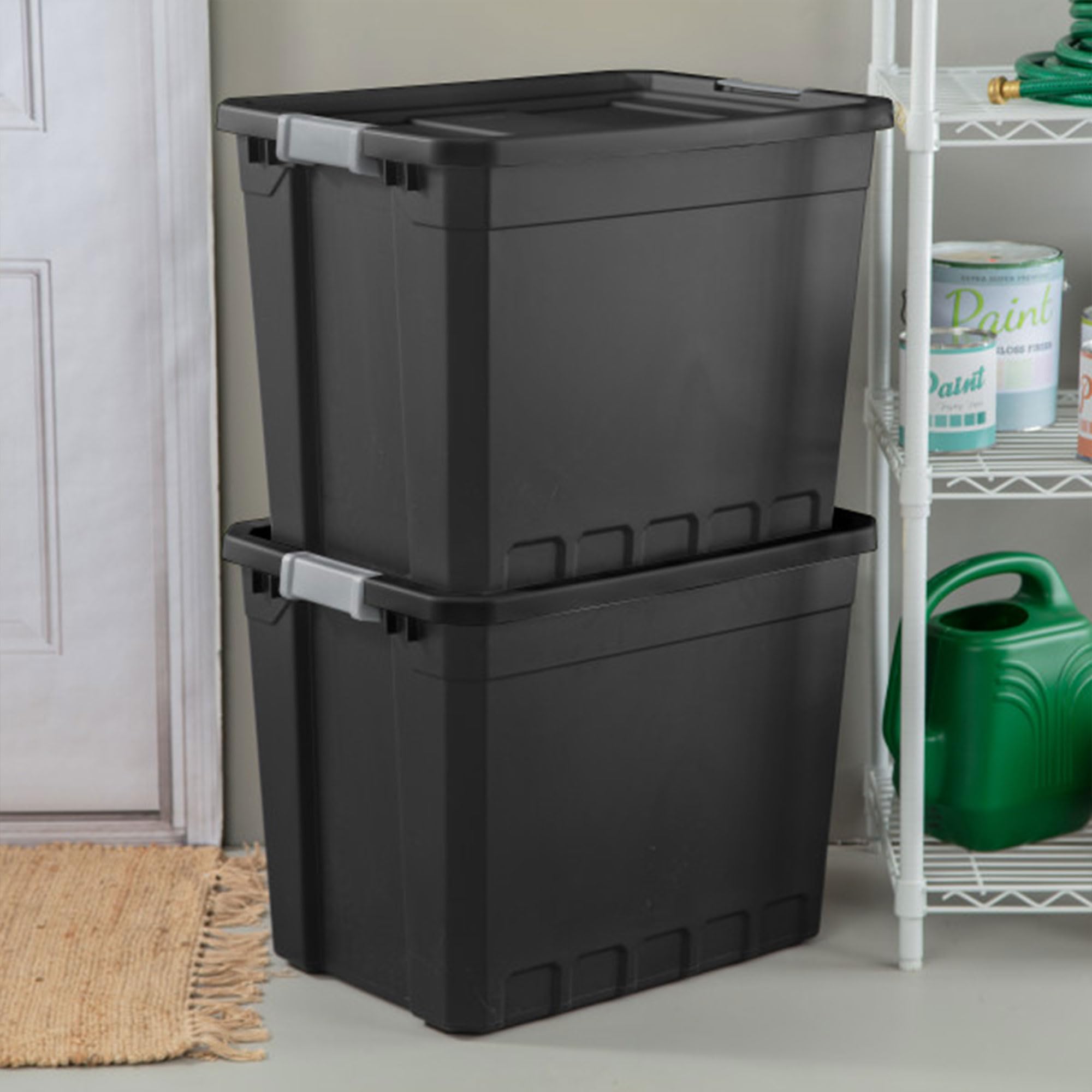 Sterilite 12-Pack 27 Gallon Black Plastic Storage Bins with Lids - Stackable Clear Containers for Home Organization, Garage, Closet & Office Storage Solutions
