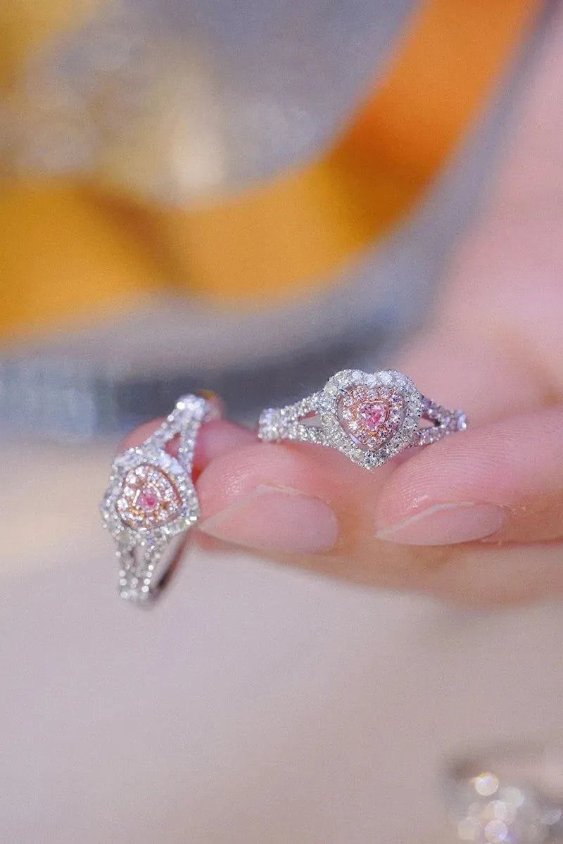 18K White Gold Romantic Heart Pink Diamond Engagement Ring for Women - Real Natural Diamond Wedding Jewelry - Perfect for Proposals, Anniversaries & Special Occasions