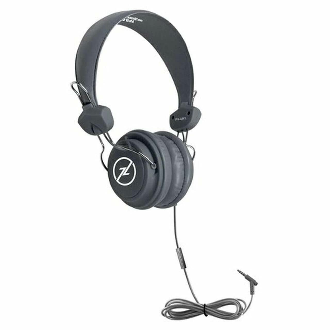 HamiltonBuhl 50 Pack Favoritz Gray Headphones - Mid Size Ear Cups, Wide Headband with Soft Leatherette Cushions - 5ft Straight Cord with 3.5mm TRRS Plug & In-Line Mic - Perfect for Classroom, Call Center, Office & Online Learning