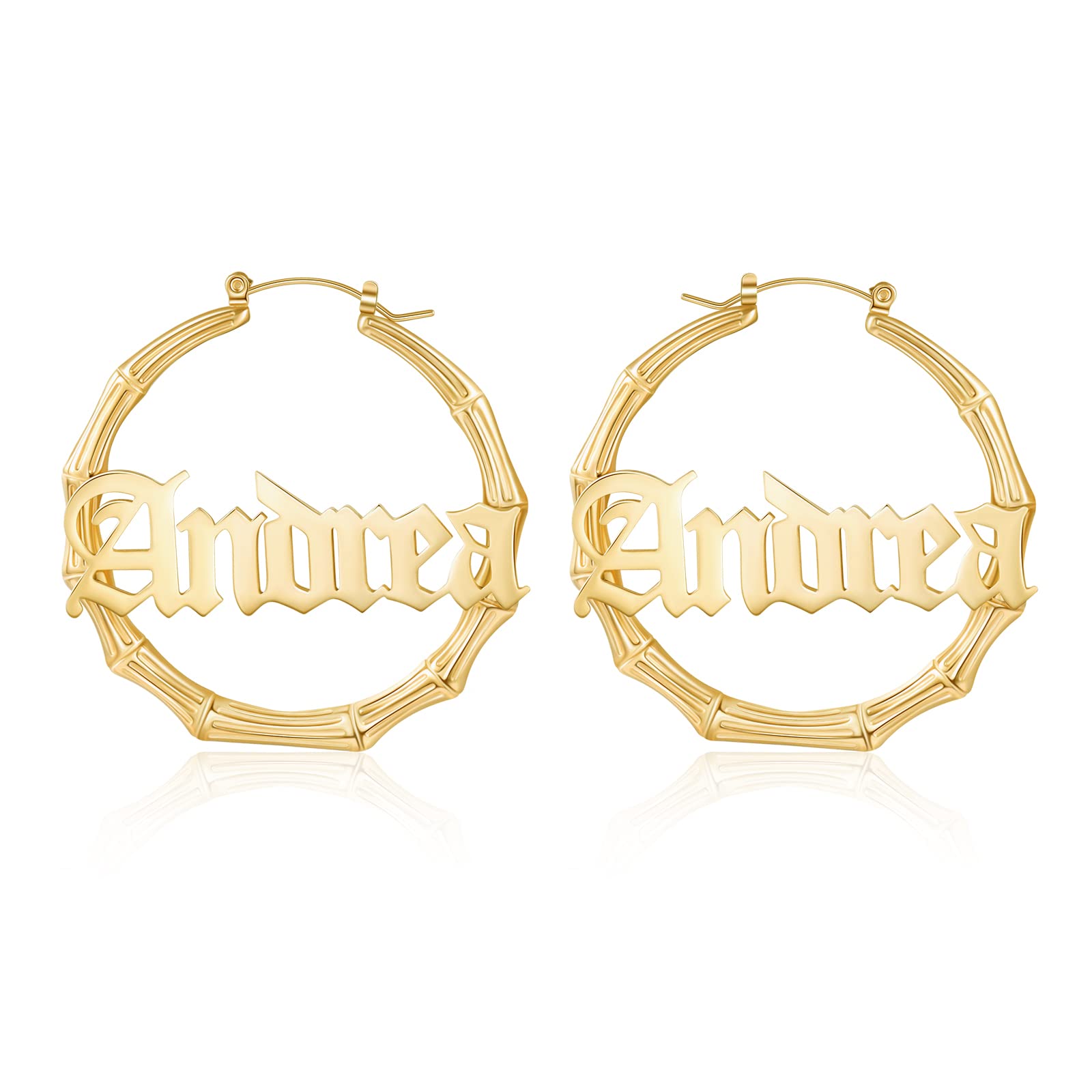 Personalized Name Hoop Earrings for Women - Custom Engraved Bamboo Earrings with Your Name - Fashion Jewelry Gift for Mom, Sister, Friend - Perfect for Birthdays, Anniversaries & Special Occasions