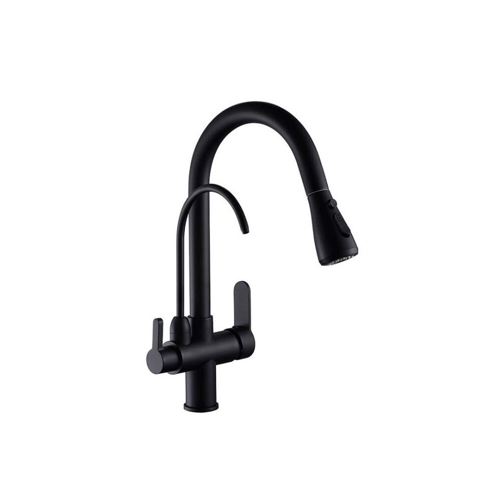 High-Quality Dual Handle Kitchen Sink Faucet with Built-in Drinking Water Filtration System | Pull Down Sprayer Matte Black Faucet (Model FC1007) | Perfect for Modern Kitchens, Home Renovations & Water Purification Needs