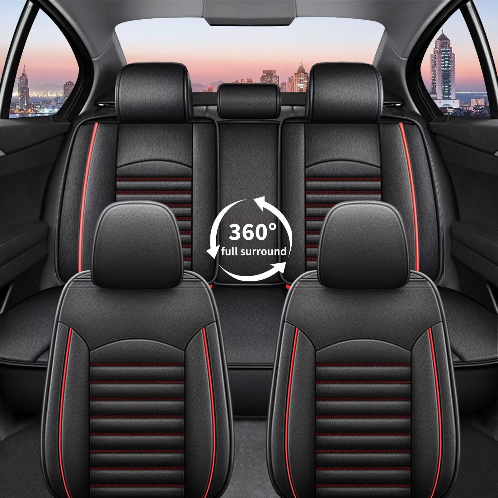 Toyota Tacoma 2009-2024 Seat Covers - Faux Leather 5-Piece Waterproof Car Seat Protectors for 4-Door Models (Red Line) | Perfect for Road Trips, Daily Commutes & Off-Road Adventures