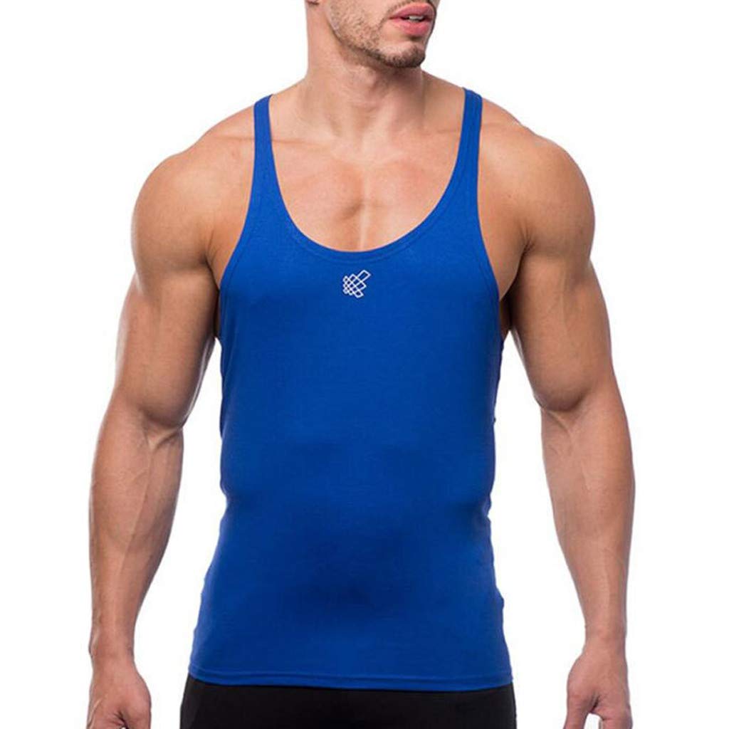 iOPQO Men's Bodybuilding Tank Top - Sleeveless Workout Shirt for Gym & Fitness | Breathable Athletic Vest for Running & Training | Striped Blue Muscle Tee (XXL) - Perfect for Weightlifting, CrossFit & Summer Sports