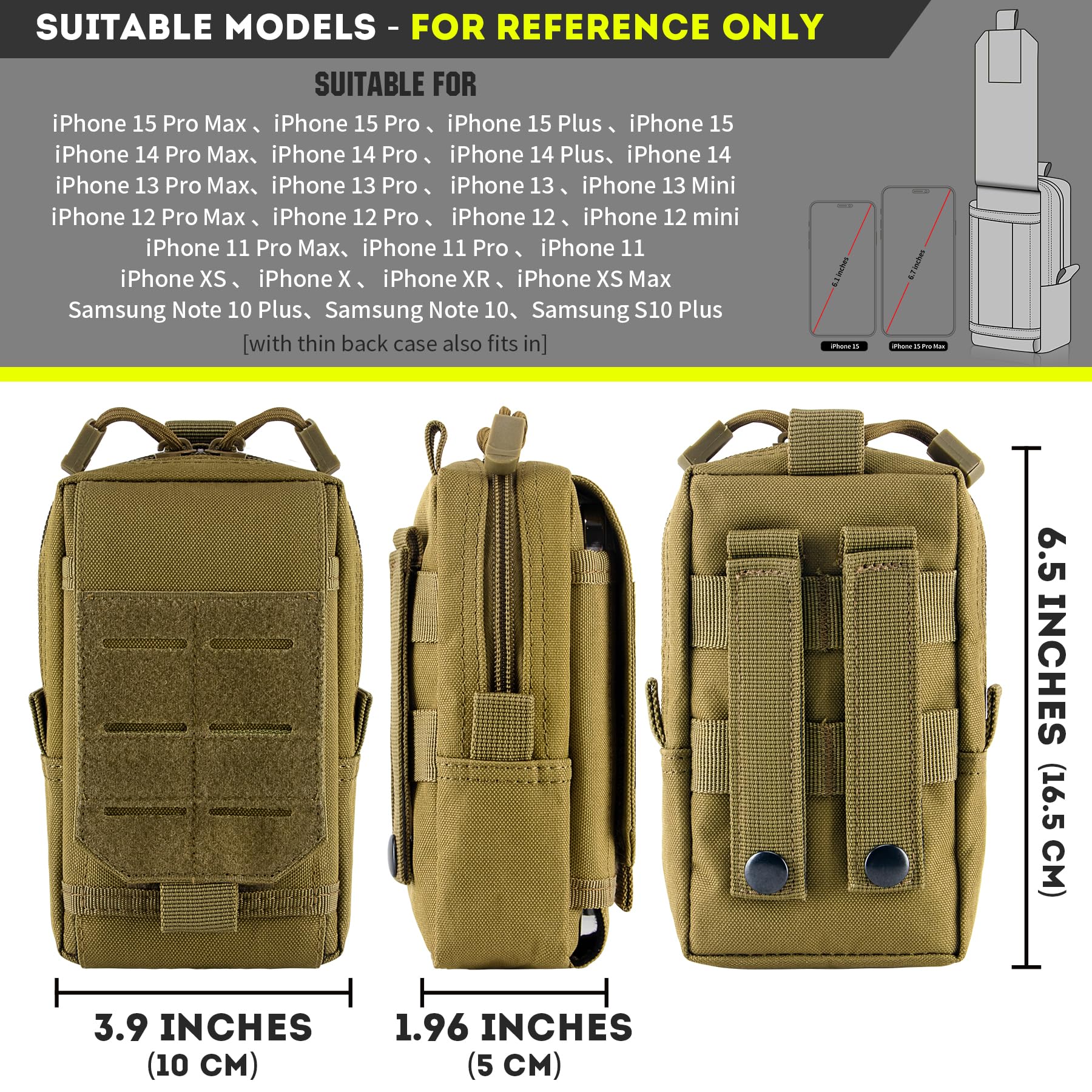 IronSeals Tactical MOLLE Pouch Waist Bag - Universal Phone Holster for iPhone 16 Pro Max/16 Pro/15 Pro Max/14 Pro Max/13 Pro Max/12/11 Pro - Durable Outdoor EDC Gear for Hiking, Camping & Military Use