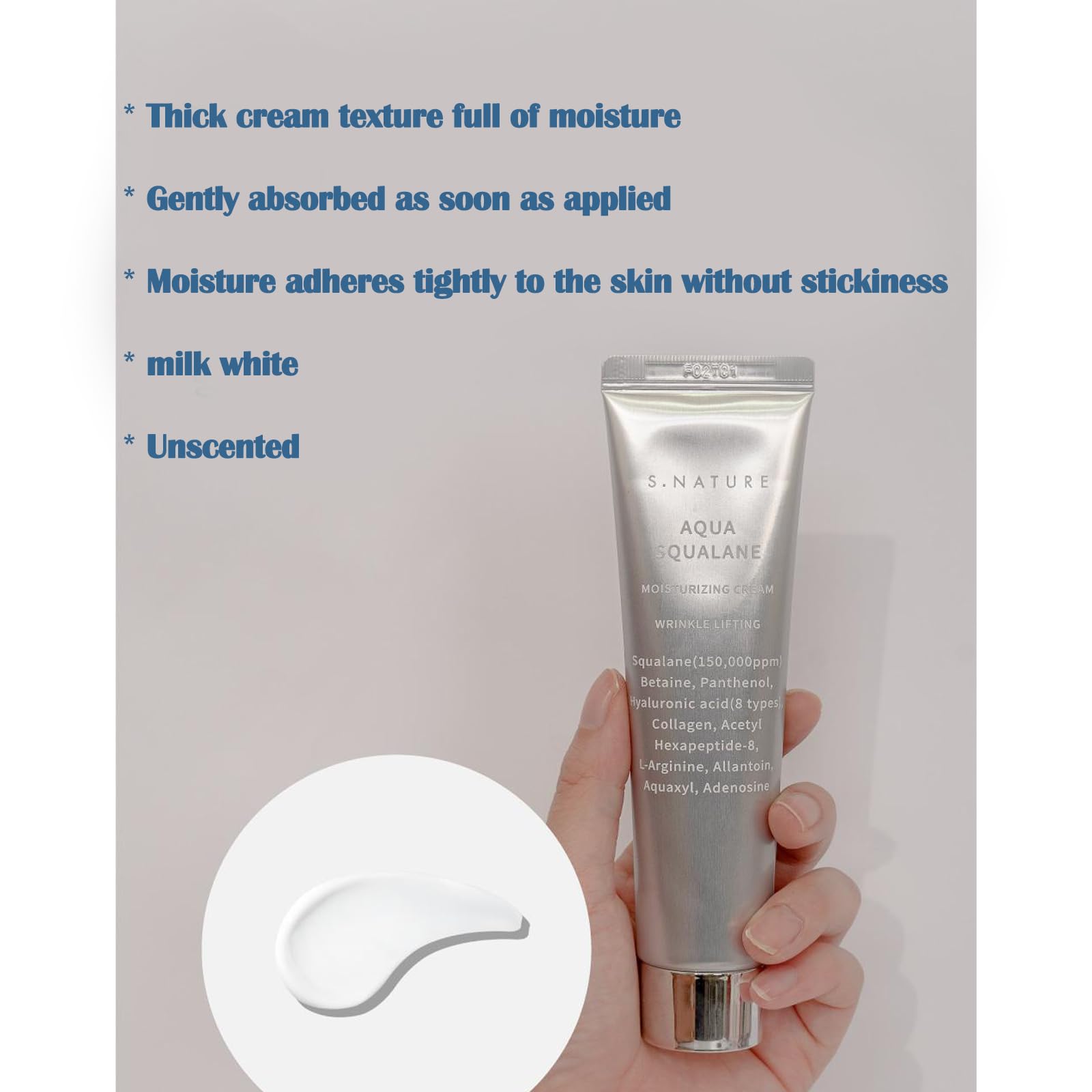 All Skin Type S.Nature Aqua Squalane Moisturizing Cream for Hydration & Soothing, 2.02fl.oz & 1.01fl.oz, Perfect for Daily Skincare & Nighttime Repair