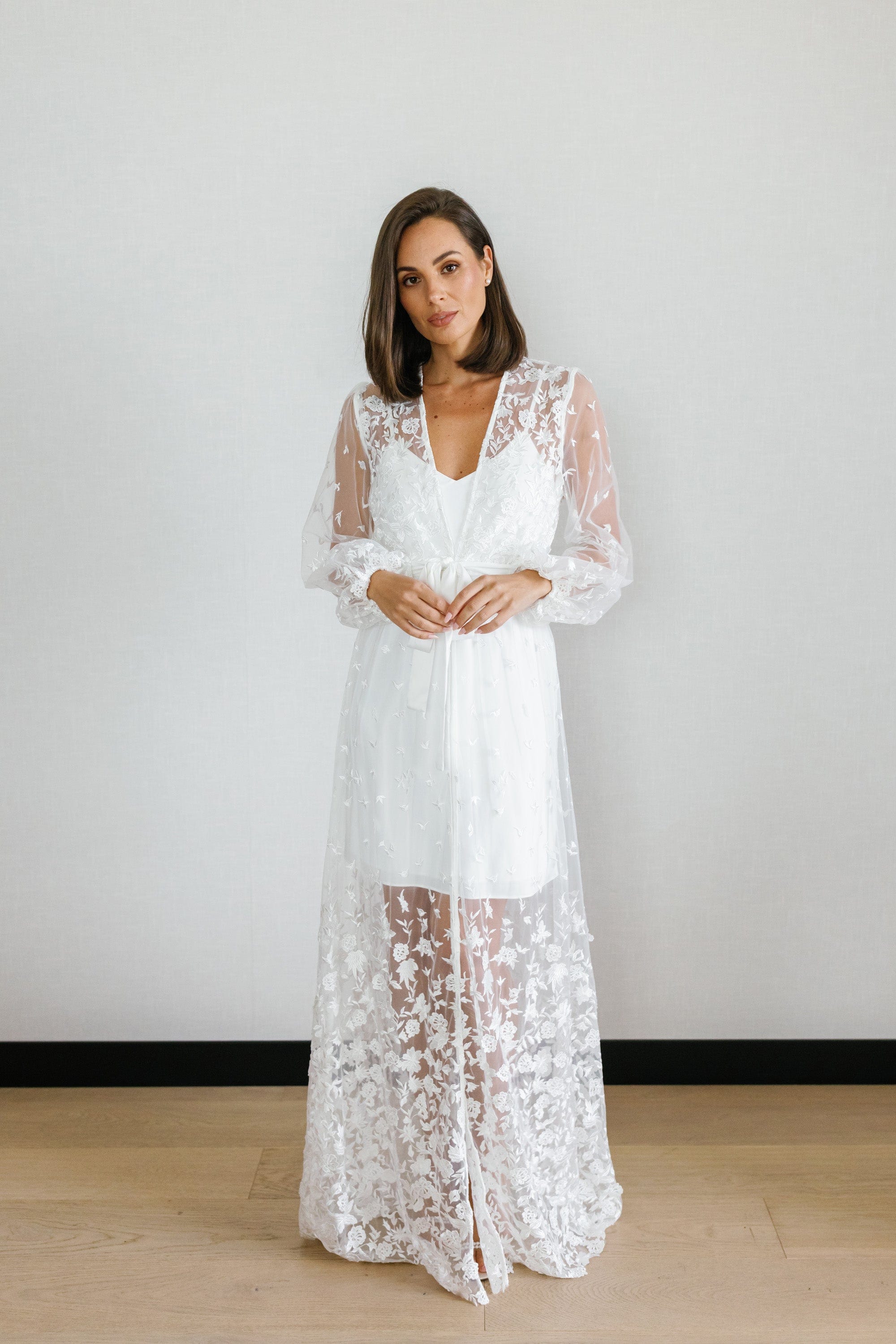 Adele Lace Maxi Bridal Robe with Slip - Elegant Wedding Gown for Brides, Bridal Party & Photoshoots - Perfect for Getting Ready, Ceremony & Honeymoon