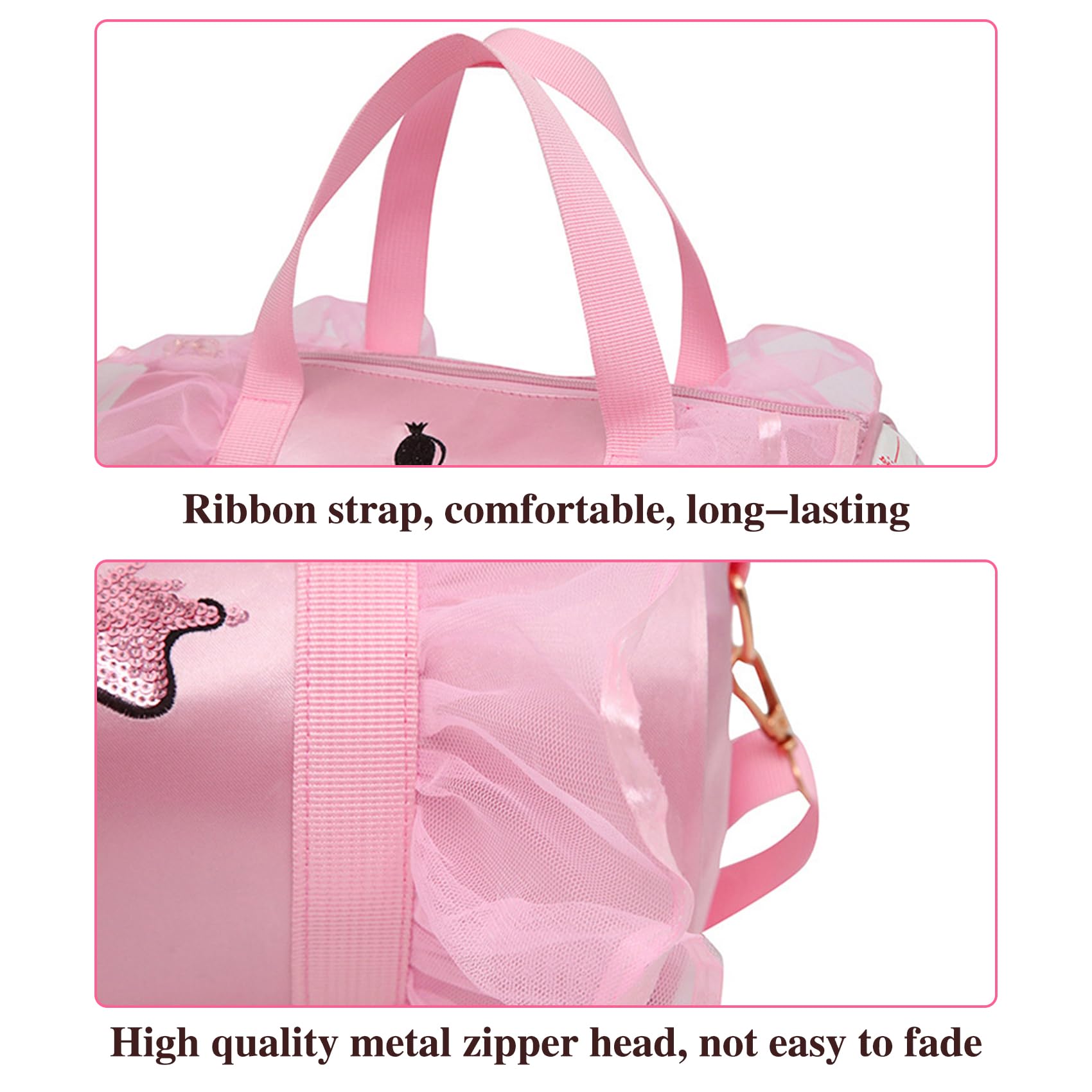Besbomig Pink Ballet Dance Bag for Girls - Crossbody Shoulder Sports Bag with Shoe Storage - Perfect for Ballet Class, Dance Practice & Recitals - Ideal Gift for Ballerina Dancers & Kids