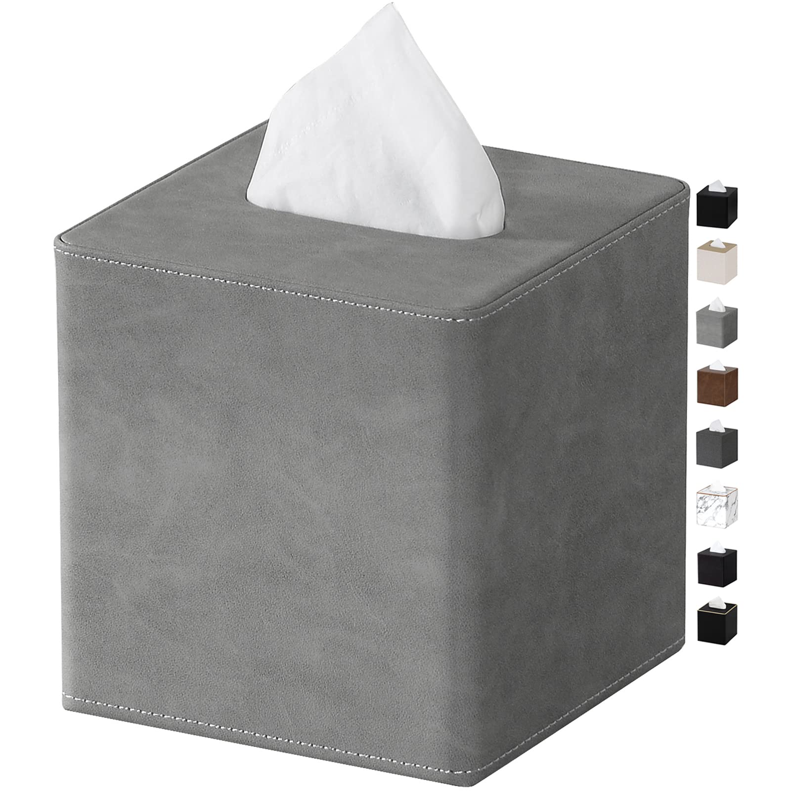 GOLRANLYE Square PU Leather Tissue Box Cover - Decorative Facial Tissue Holder for Dresser, Bathroom, Living Room & Office - Stylish Home Decor Accessory (Grey)