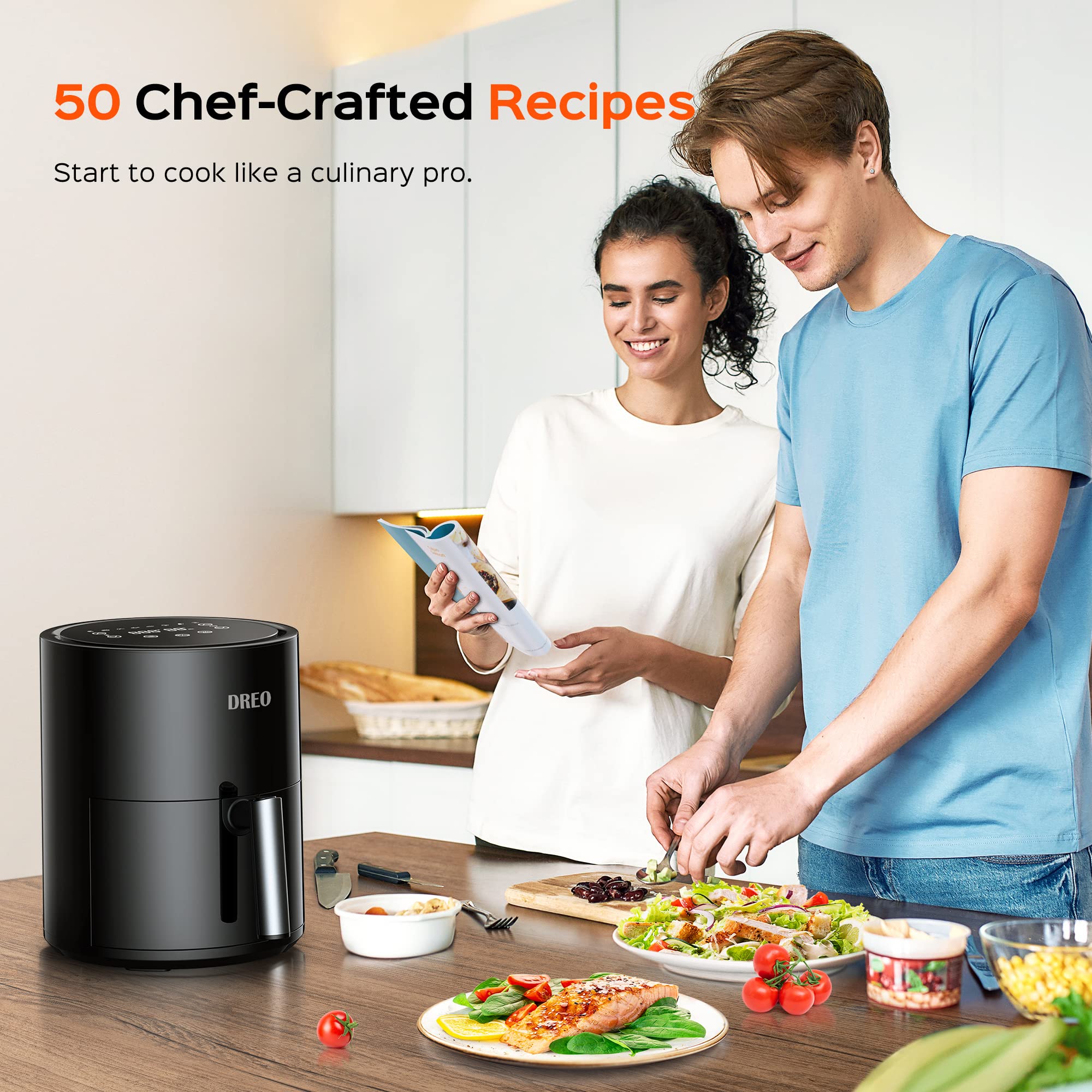 Dreo 4 Quart Digital Air Fryer Oven - 9-in-1 Multi-Cooker with 50 Recipes, 100℉-450℉ Temperature Range, Easy Touch Screen Controls, Preheat & Shake Reminder - Perfect for Family Meals, Healthy Snacks & Quick Cooking (Black, 4L, DR-KAF002)