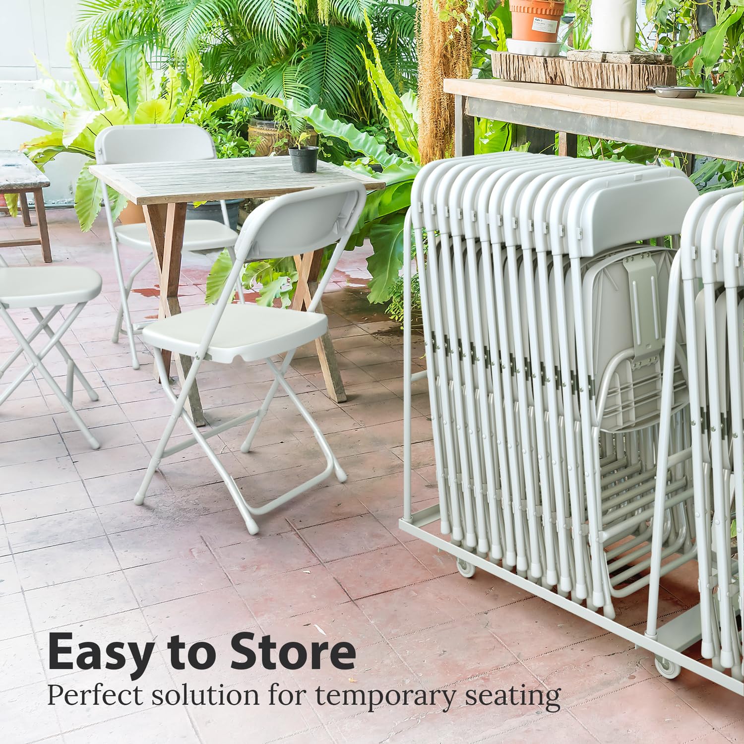 9-Pack White Plastic Folding Chairs - Stackable, 300 lbs Capacity Steel Frame - Indoor/Outdoor Use for Weddings, Parties, Picnics, Dining & Commercial Events