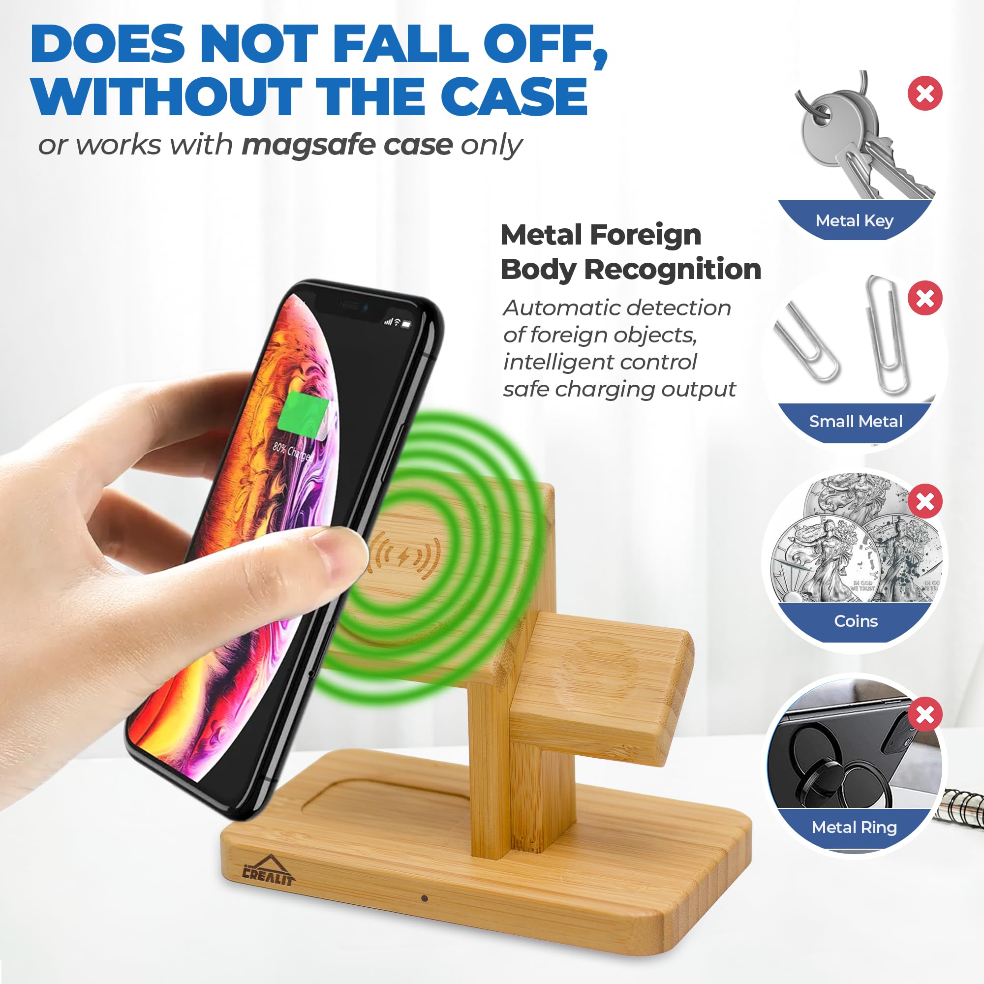 3-in-1 Bamboo Wireless Charging Station with Magsafe - Fast Charger for iPhone 12/13/14/15/16, Apple Watch & AirPods | Perfect for Nightstand, Office Desk & Travel Charging