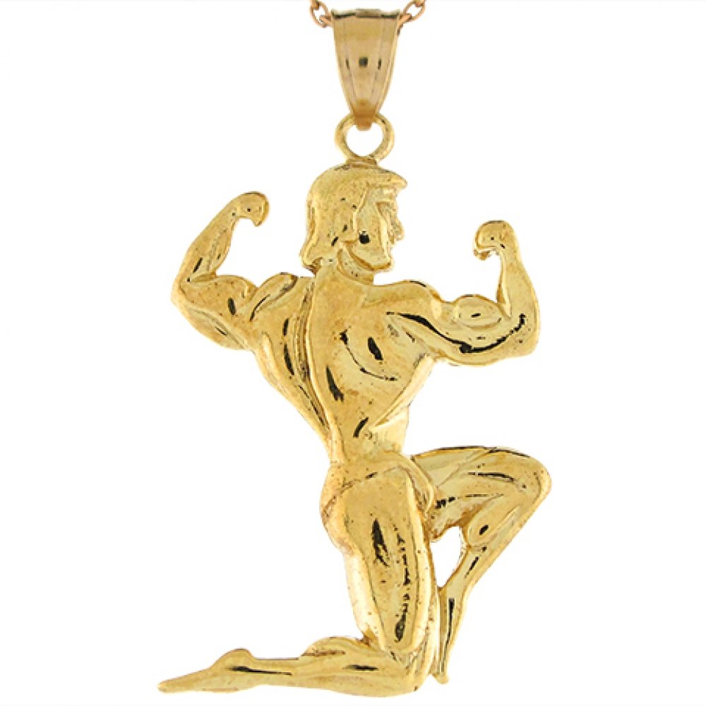 10k Yellow Gold Weightlifter Charm Pendant - 3.65cm Sport Jewelry for Men | Gym, Workout & Fitness Gift Idea