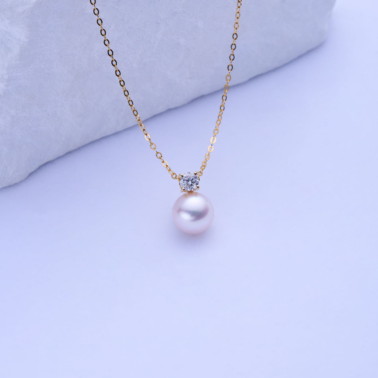 18K Solid Gold Diamond Hanadama Akoya Pearl Necklace - KN00272 | Luxury Pearl Jewelry for Women, Elegant Gift for Wedding, Anniversary & Special Occasions