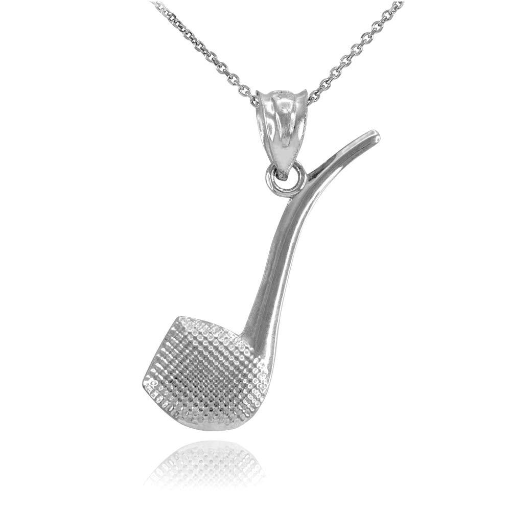14K White Gold Smoking Pipe Charm Pendant Necklace for Men & Women - Elegant Jewelry Gift for Pipe Smokers & Tobacco Lovers (Perfect for Birthdays, Anniversaries & Special Occasions)