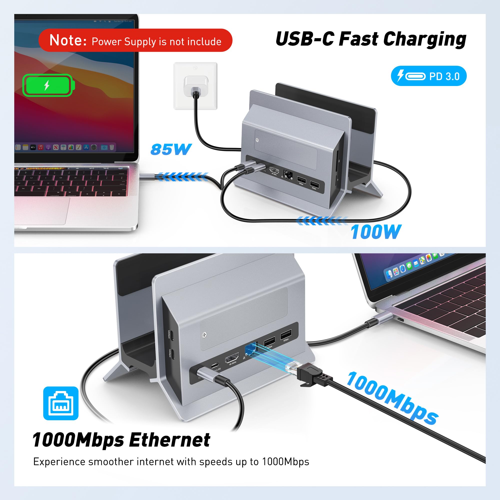 AboveTEK USB C Docking Station for MacBook Pro/Air - 4K HDMI, M.2 SSD Expansion, 2x 10Gbps USB-C, 2x USB, PD3.0, Ethernet, SD/TF Card Reader - Perfect for Home Office, Gaming & Video Editing Workspaces