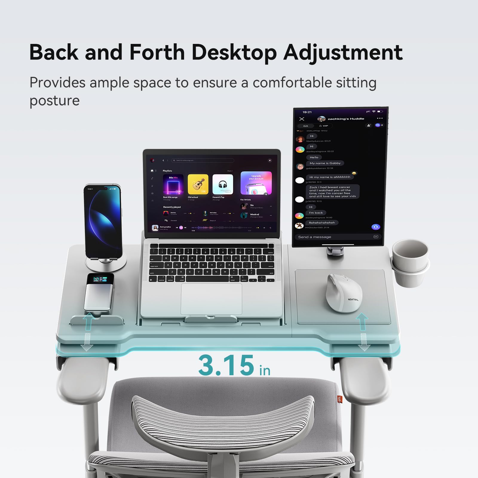 Adjustable Portable Laptop Desk for Office Chair with Wrist Rest & Mouse Pad - Ergonomic Home Office Workstation for Working, Writing & Gaming - Perfect for Small Spaces, Bed, Couch or Dorm Room