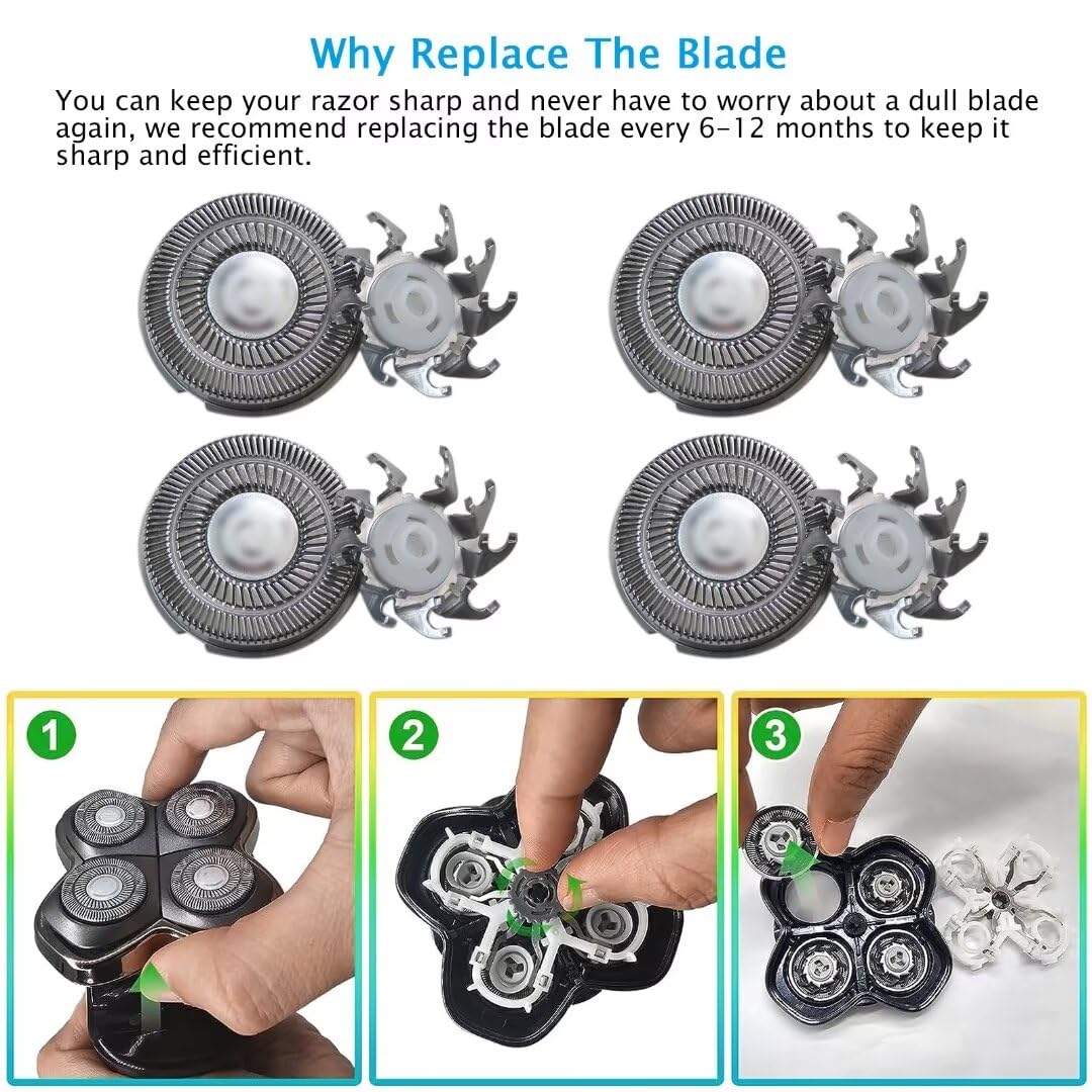 4Pcs Replacement Shaver Head Blades for Pitbull Diamond PRO & Platinum Pro - Compatible with Skull Shavers - Smooth Shaving for Head, Face & Body - Perfect for Travel & Daily Grooming