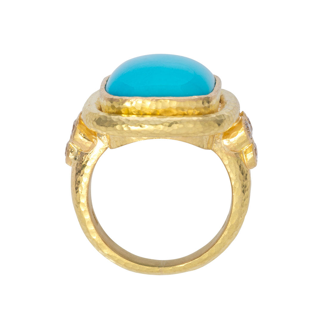 Elizabeth Locke Cushion Cabochon Turquoise & Diamond Triad Ring – Vintage Inspired Jewelry for Women, Elegant Statement Ring for Parties, Weddings & Special Occasions