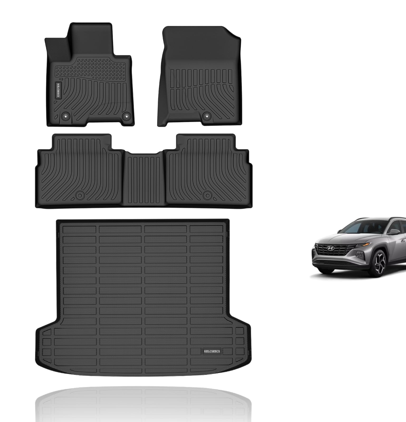 KELCSEECS Custom Fit All-Weather Floor Mats & Cargo Liner Set for 2022-2025 Hyundai Tucson Plug-in Hybrid (PHEV) - Heavy Duty Car Mats, Trunk Liner, Automotive Floor Protection - Perfect for Road Trips, Camping & Daily Commute