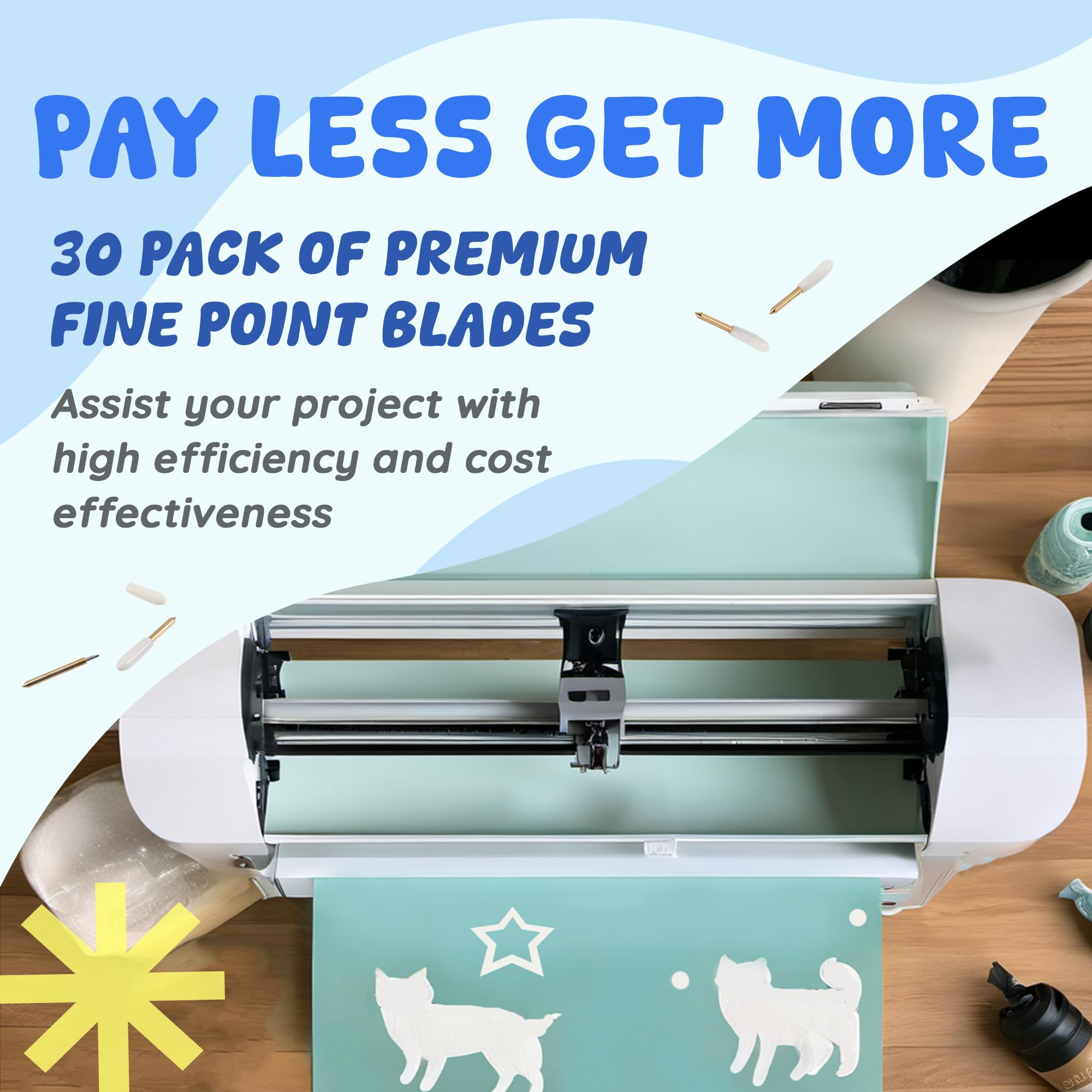 30Pcs Fine Point Blades for Cricut Maker 3/Maker/Explore 3/Explore Air 2 - Premium Replacement Cutting Blades for Vinyl, Cardstock, Glitter Paper, Faux Leather - Perfect for DIY Crafts, Scrapbooking & Home Decor Projects (White)