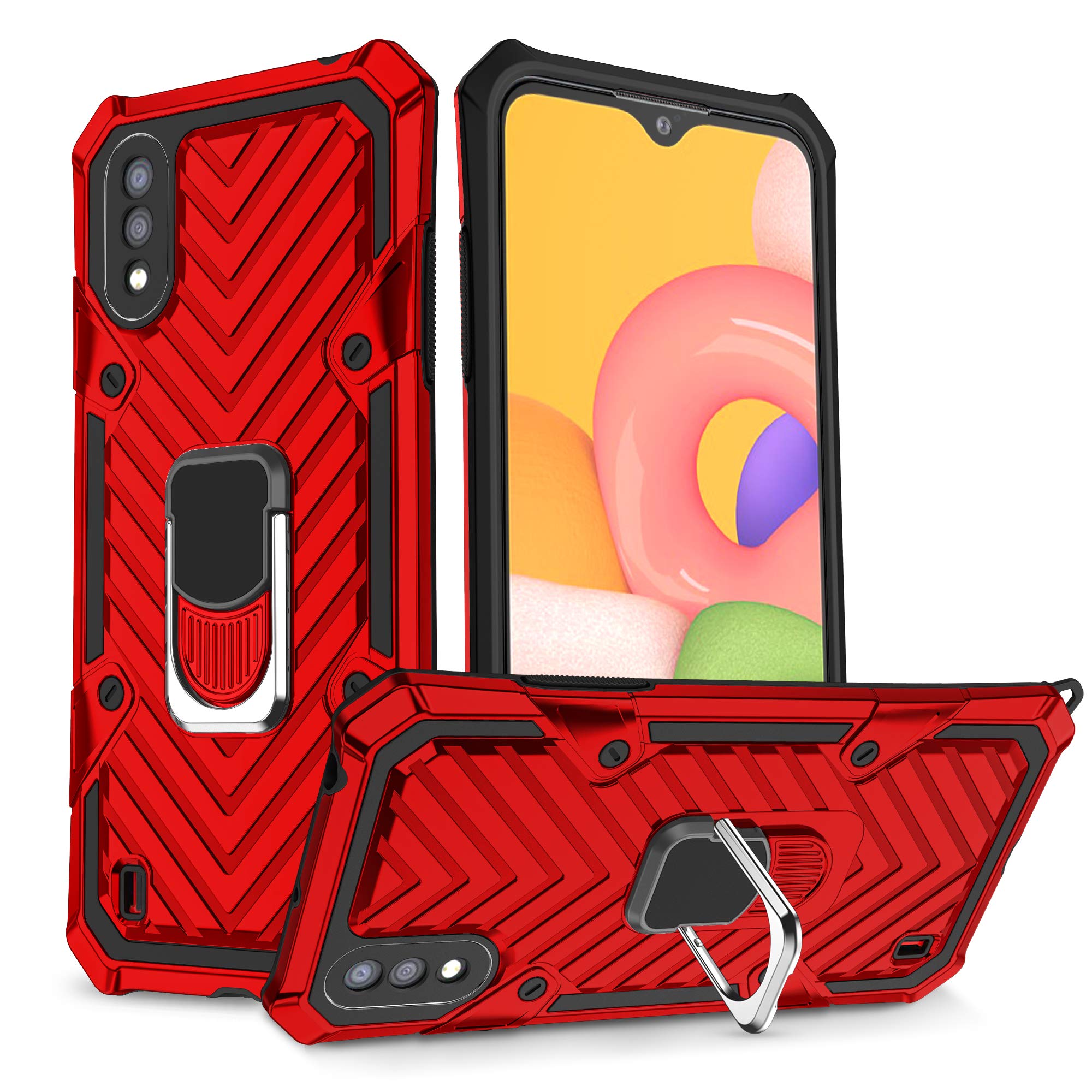 Samsung Galaxy A01 Case with Kickstand - Military Grade Protection, 15ft Drop Tested, Shockproof Cover for Samsung Galaxy A01 (Red) - Perfect for Outdoor Activities, Work & Travel