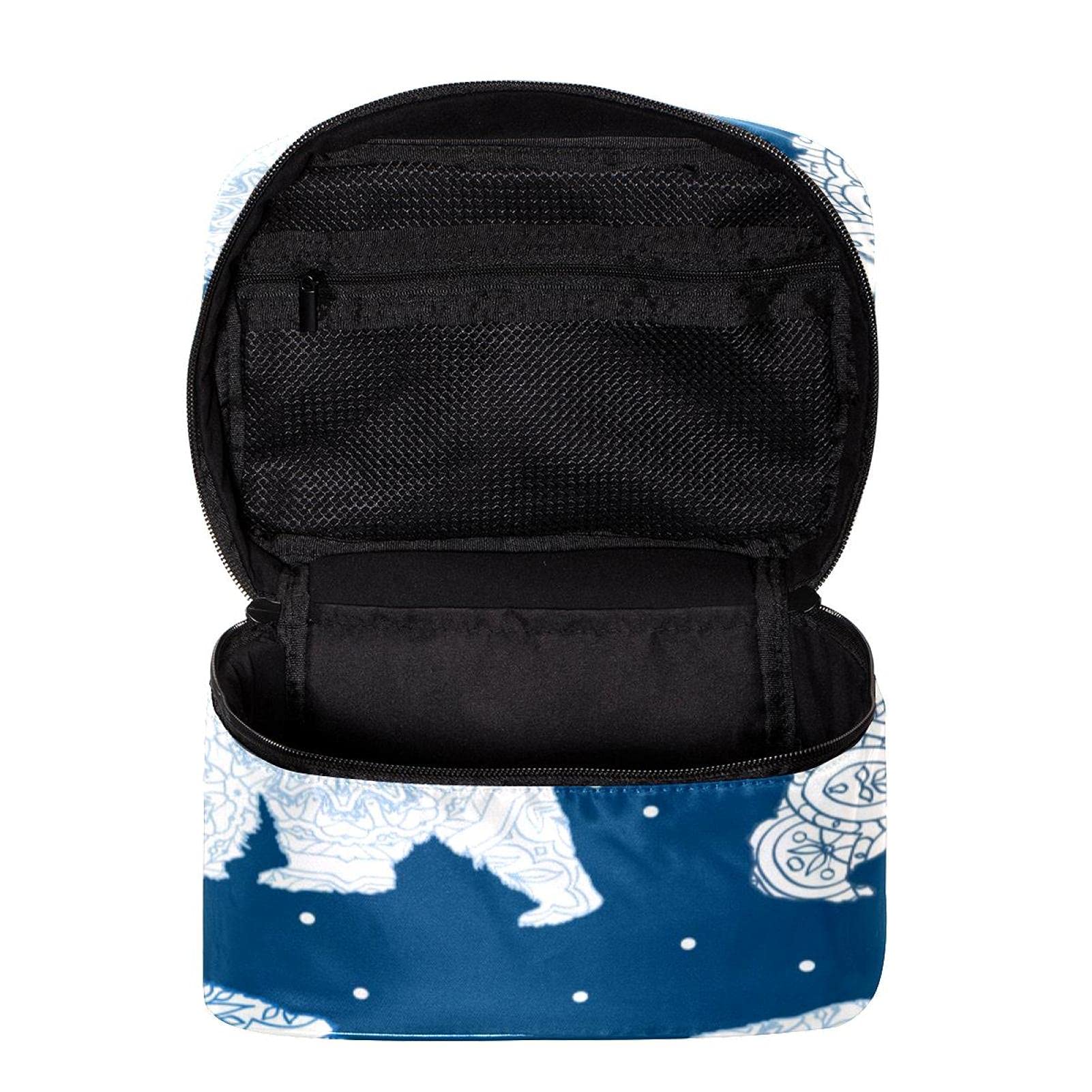 Polar Bear & Dots Blue Pattern Large Travel Makeup Bag - Waterproof Cosmetic Organizer with Zipper for Women & Girls | Perfect for Vacation, Gym, and Daily Essentials Storage