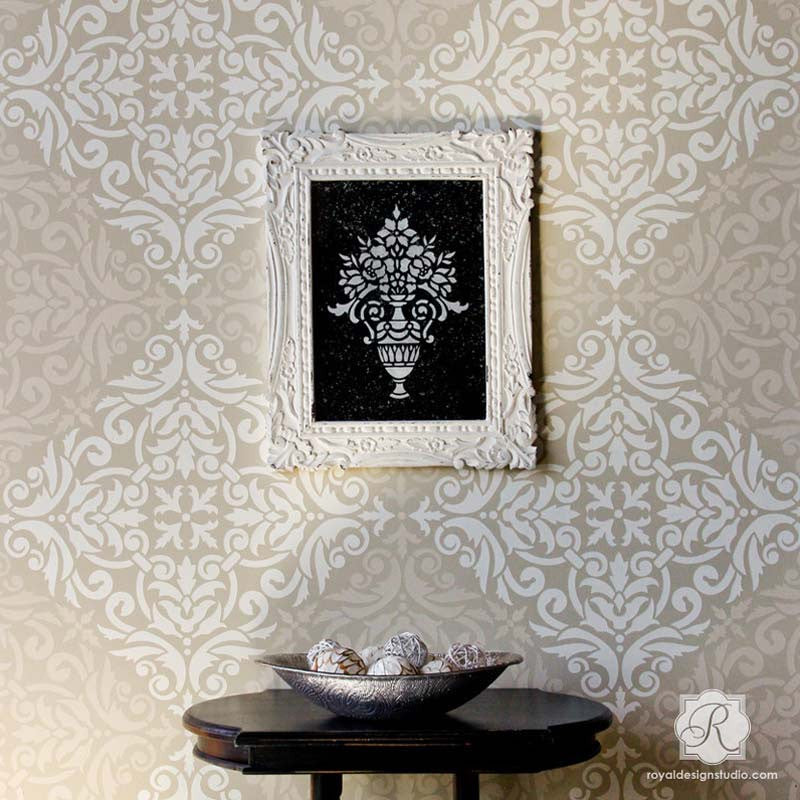 Anastasia Damask Tile Wall Stencil - DIY Home Decor, Moroccan Pattern for Walls, Floors, and Furniture - Perfect for Bedrooms, Bathrooms, and Living Spaces
