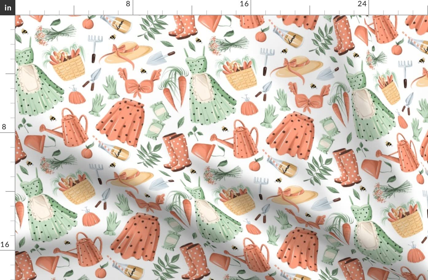 Summer Gardening Tools Printed Fleece Fabric Fat Quarter - Soft & Durable for Sewing Blankets, Loungewear & No-Sew DIY Projects - Perfect for Home Decor, Quilting & Crafting