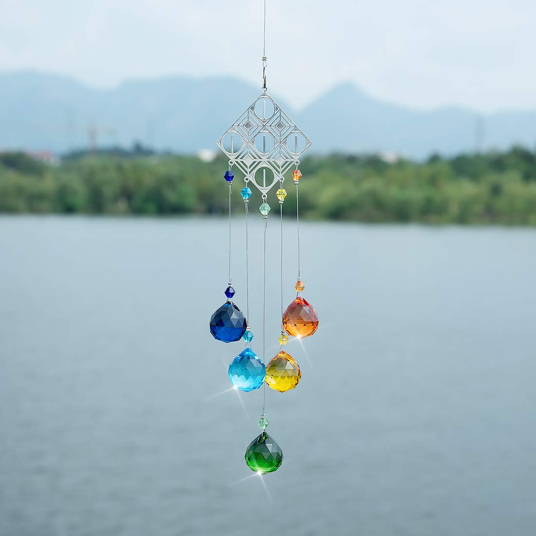 Rhombus Chakra Crystal Ball Suncatcher - Rainbow Maker Window Hanging Pendant for Meditation, Wedding Decor, Home & Garden Ornament - Perfect for Yoga Rooms, Spiritual Healing Spaces and Bohemian Interior Design