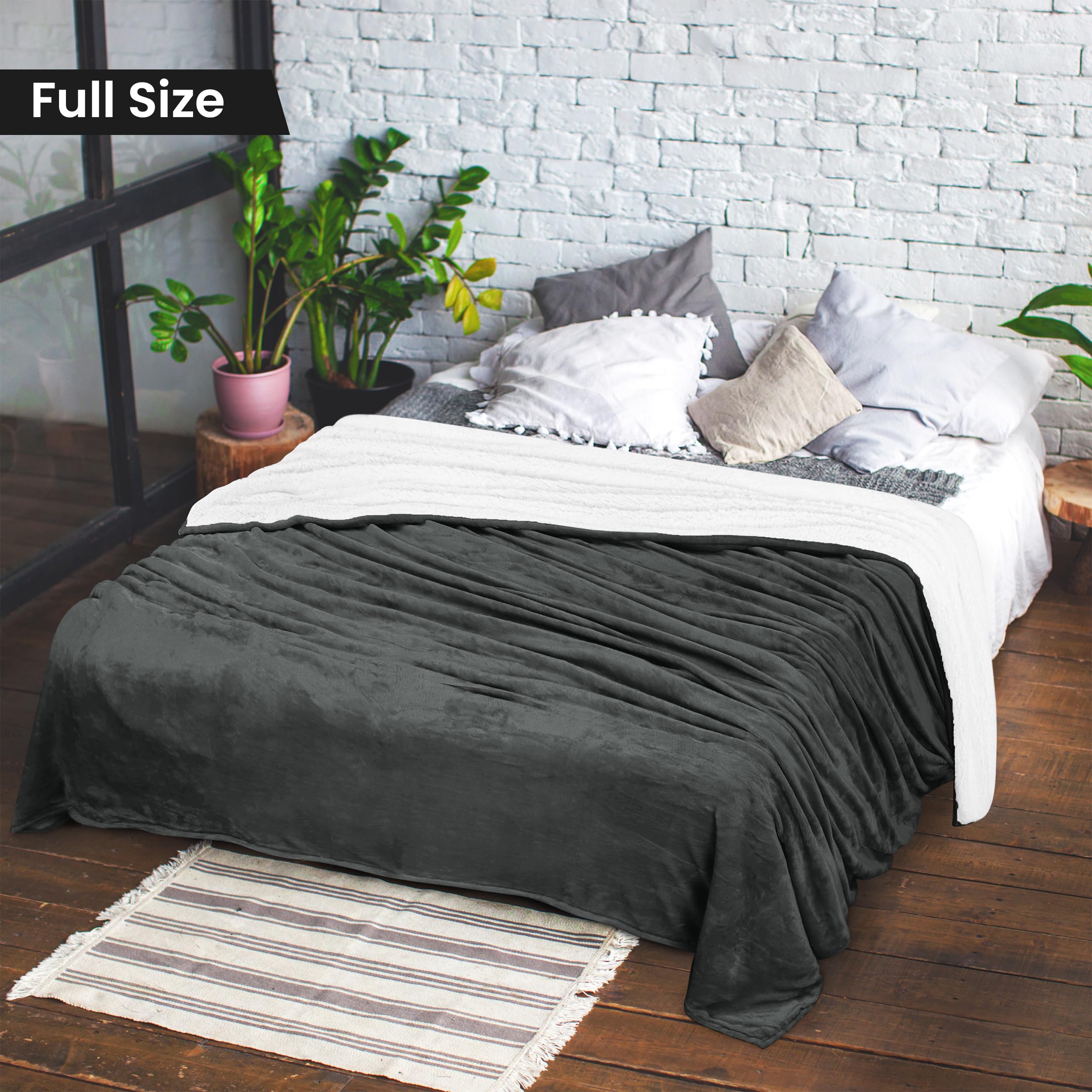 Utopia Bedding Sherpa Blanket Full Size (Grey, 90x84 Inches) - Ultra Soft Lightweight Reversible Fleece Blanket for Bed, Sofa, Camping & Travel - Cozy Home Decor & Outdoor Adventure Essential