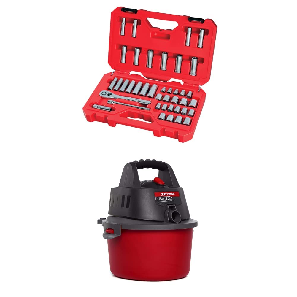 **CRAFTSMAN 192-Piece Mechanics Tool Set with SAE/Metric Sockets, 3/8-Inch Drive & 2.5 Gallon Wet/Dry Vacuum – Perfect for Auto Repair, DIY Projects & Home Maintenance**