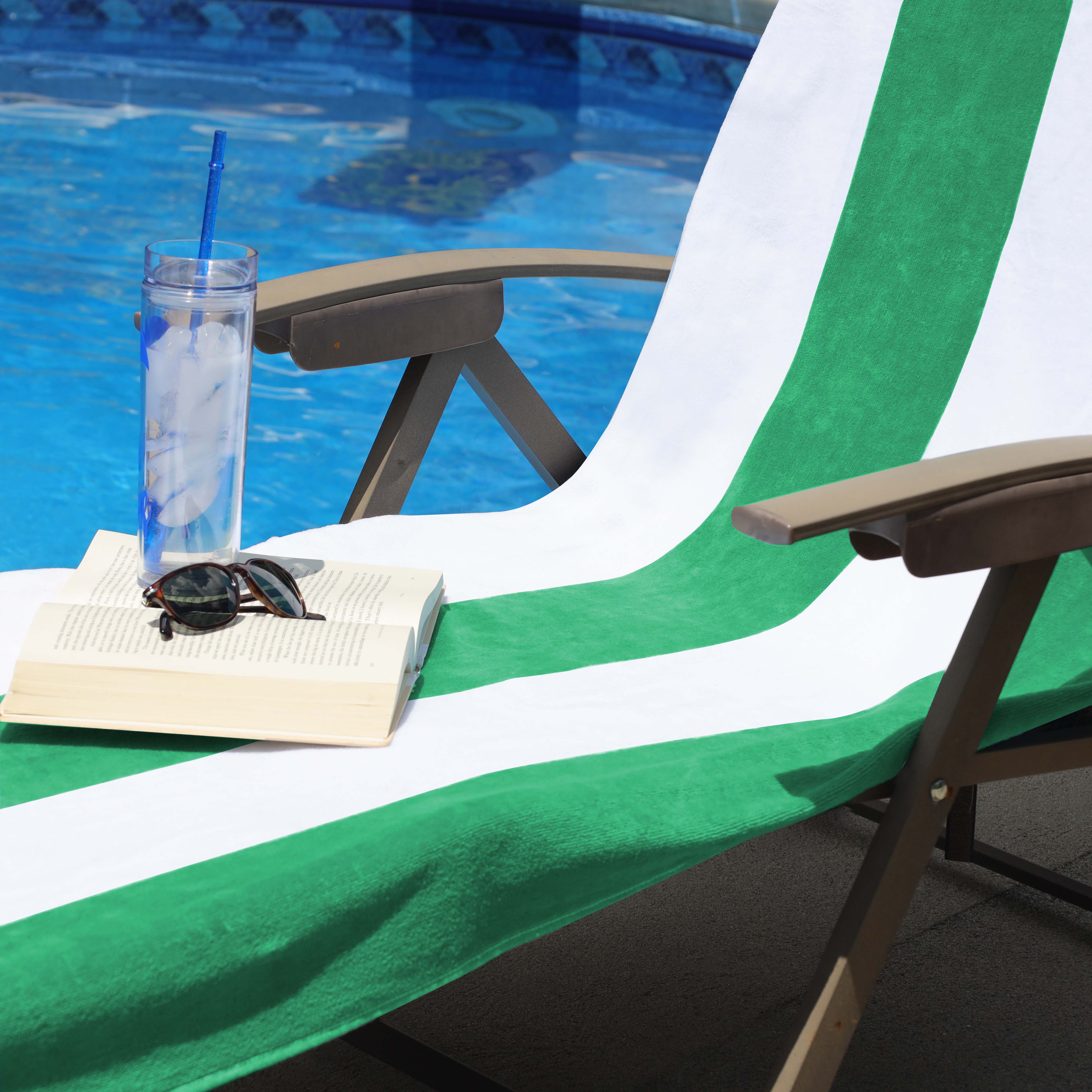 Premium Cotton Cabana Stripe Chaise Lounge Chair Cover - Standard Size, UV Resistant & Waterproof - Perfect for Poolside, Patio, and Outdoor Furniture Protection