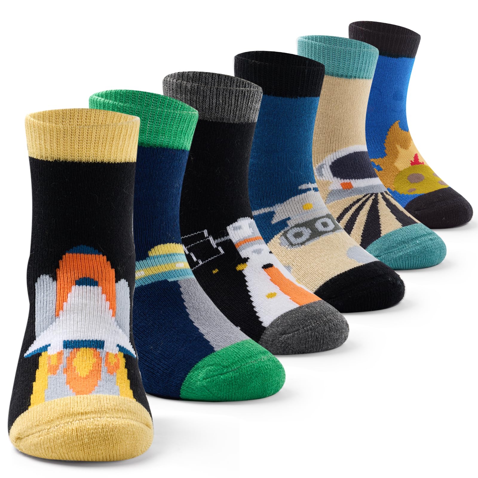 Boys Winter Socks 6 Pack - Warm Thermal Crew Socks for Kids Outdoor Activities