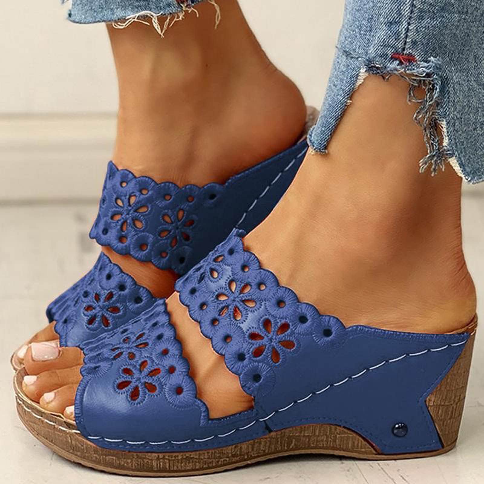 Stylish Women's Open Toe Wedge Sandals - Breathable Hollow Out Design Summer Casual Slip-On Platform Shoes | Perfect for Beach, Vacation, and Everyday Wear