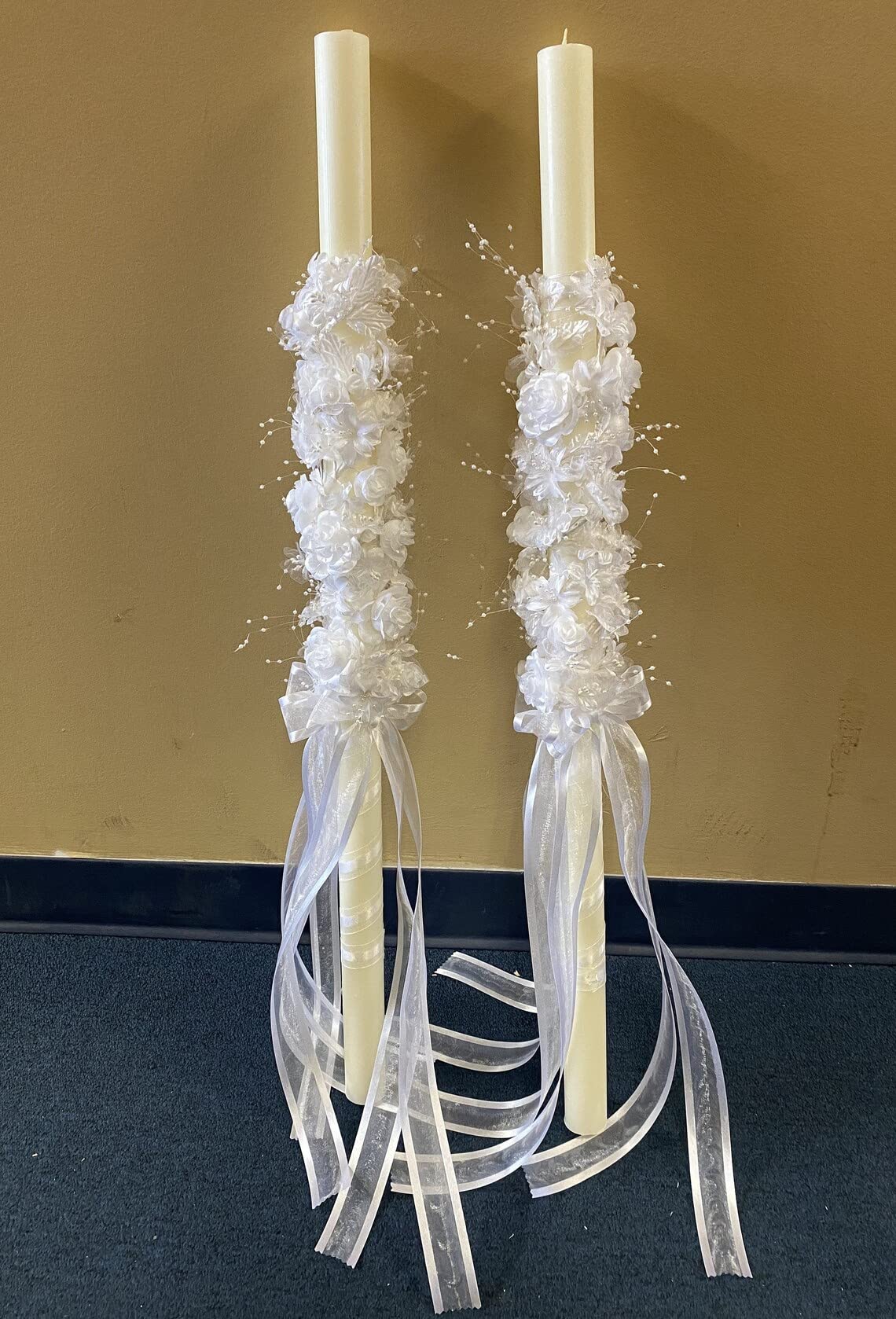 Greek Religious Wedding Candles - Set of 2 Lambathes/Lambades (Lambatha/Lambada) for Orthodox Ceremonies, Christenings & Home Decor