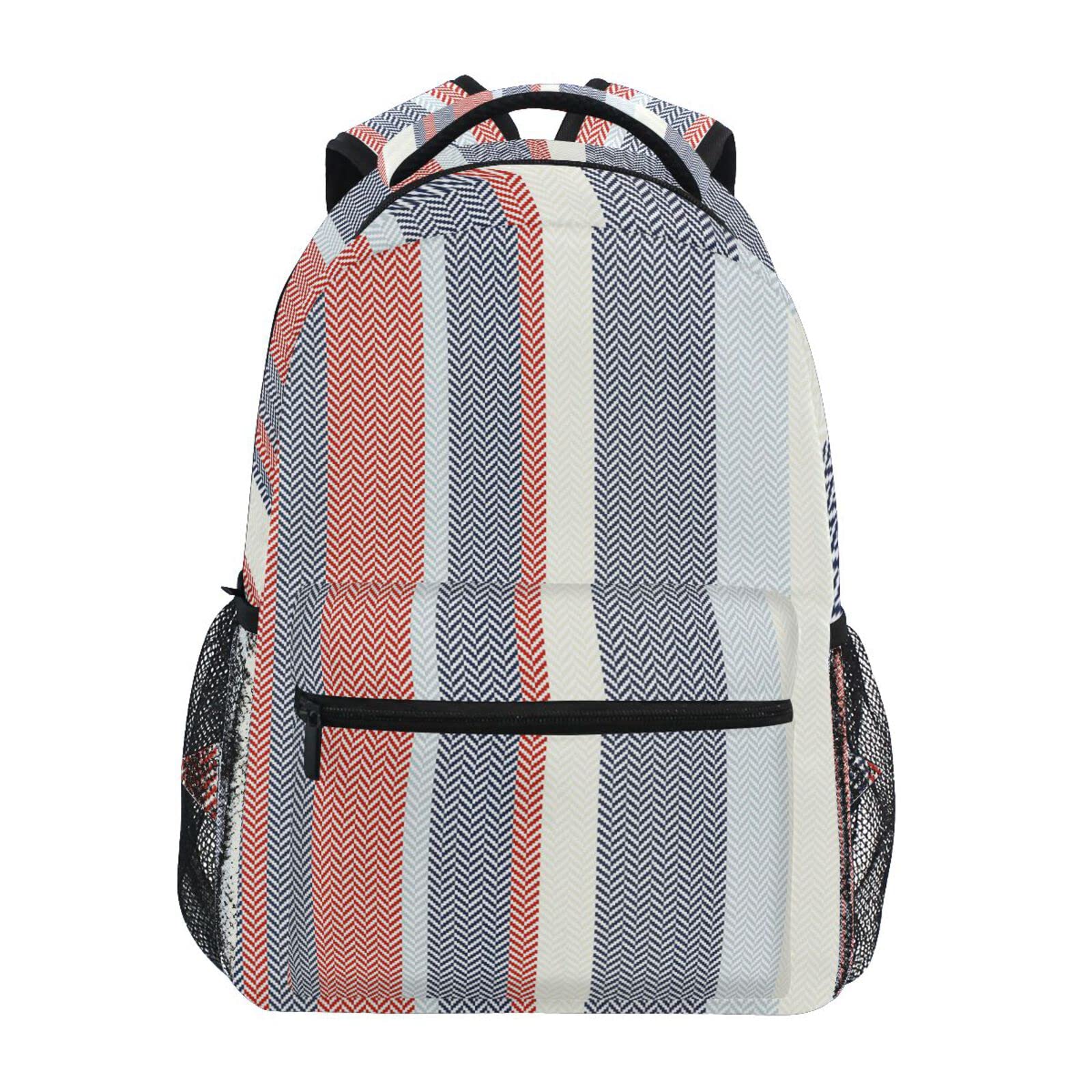Stylish Striped Backpack for Women & Men - Lightweight Daypack for Gym, Sports, Travel & Casual Use | Durable Shoulder Bag in Classic Red & Navy