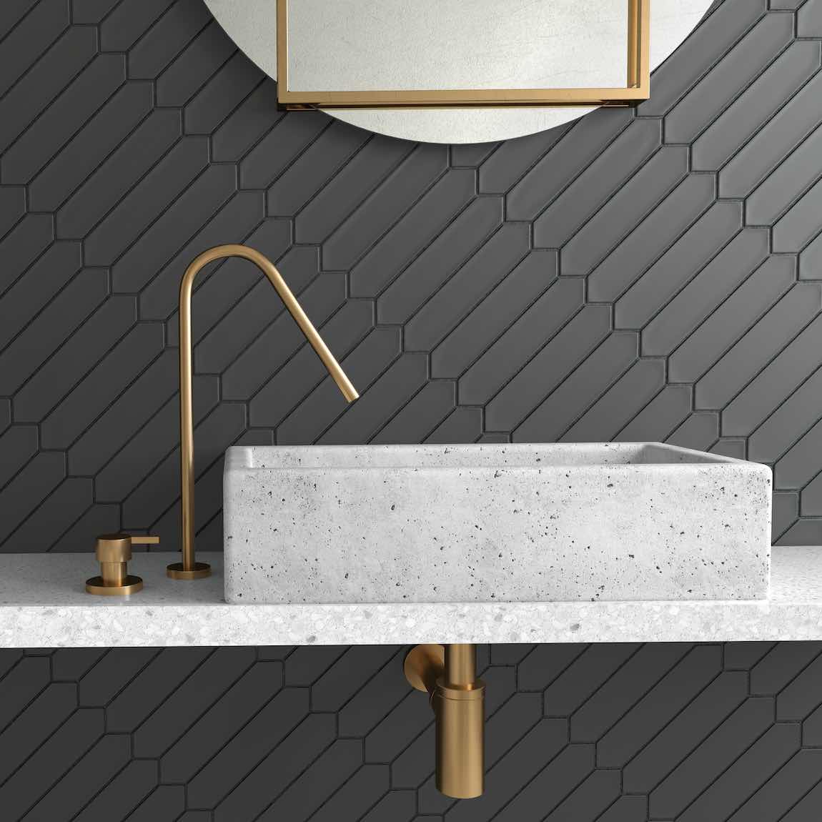 Black Matte Picket Tile Arrow 2x10 - Decorative Wall Tiles for Kitchen Backsplash, Bathroom, and Fireplace Accents
