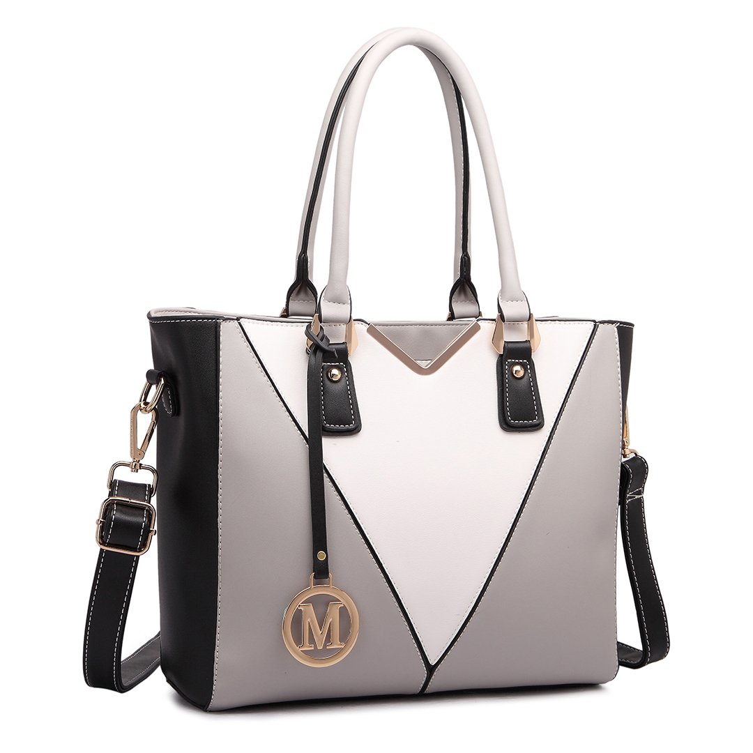 Miss Lulu Genuine Leather Look V-Neck Shoulder Bag - Lightweight Medium Tote Purse for Women | Perfect for Work, Travel & Everyday Use