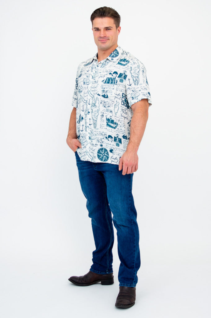 Dino Shirt for Men & Women | Nautical Themed Woven Bamboo Fabric | Perfect for Casual Wear, Beach Outings & Summer Fashion