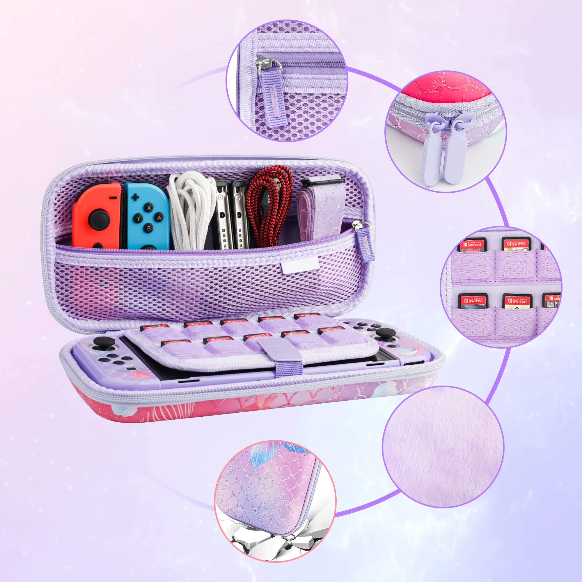 GLDRAM Purple Carrying Case for Nintendo Switch OLED - Protective Travel Case with Screen Protector, Thumb Grips & Shoulder Strap | Perfect for Gaming On-The-Go, Travel Protection & Switch OLED Accessories Storage