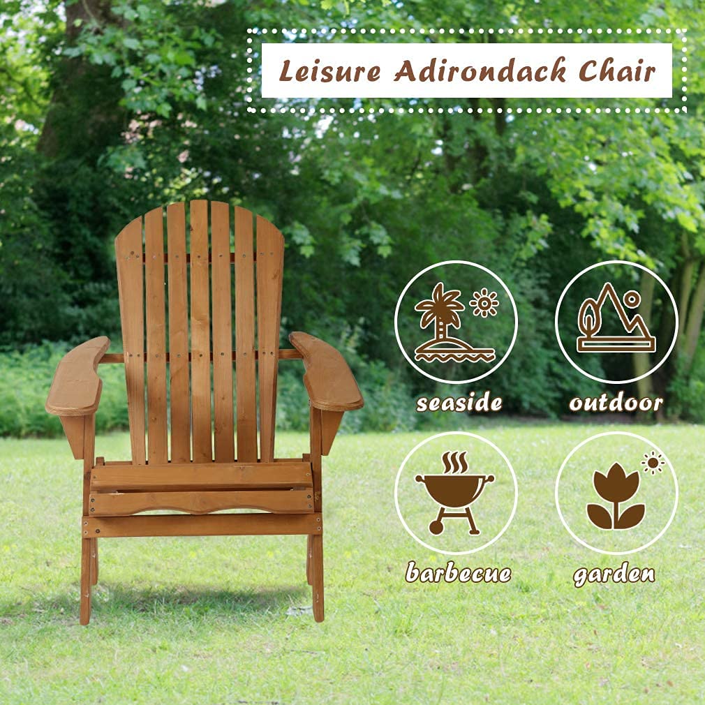 Premium Folding Adirondack Chair - Solid Wood Patio Lounger with Weather-Resistant Natural Finish, 250LBS Capacity - Perfect for Deck, Backyard, Garden & Outdoor Relaxation